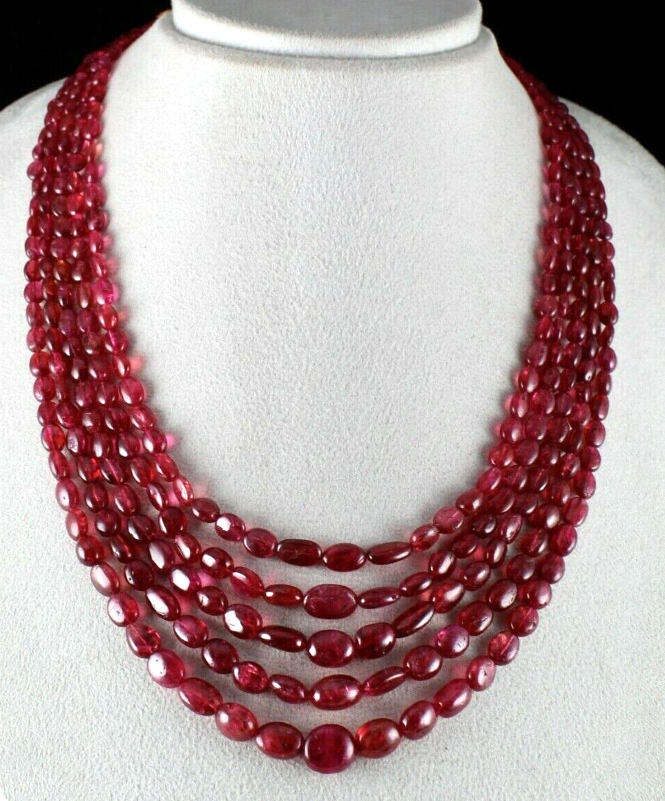 Certified Natural Spinel Cabochon 617 Ct Red Gemstone Beaded Necklace 5 L