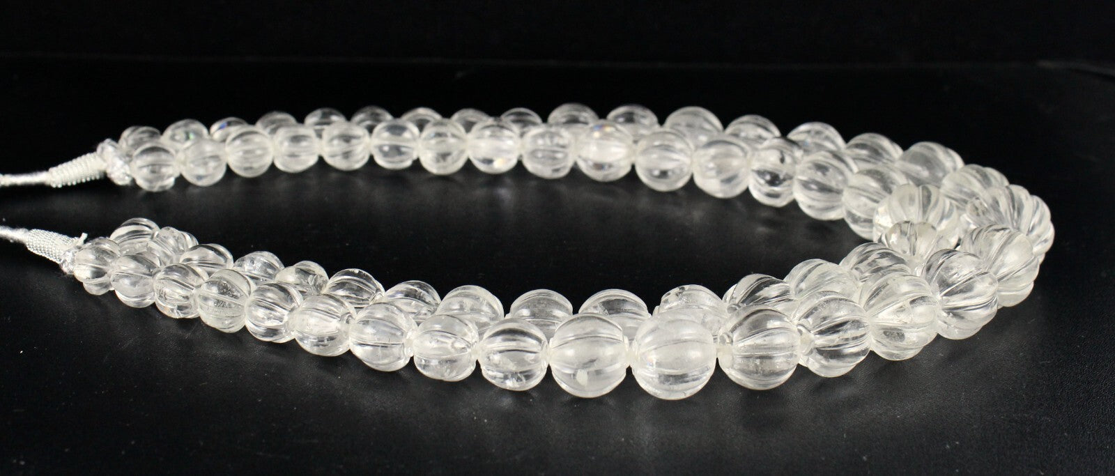 Natural Rock Crystal Quartz 1407 Ct Carved Melon Beads Gemstone Necklace