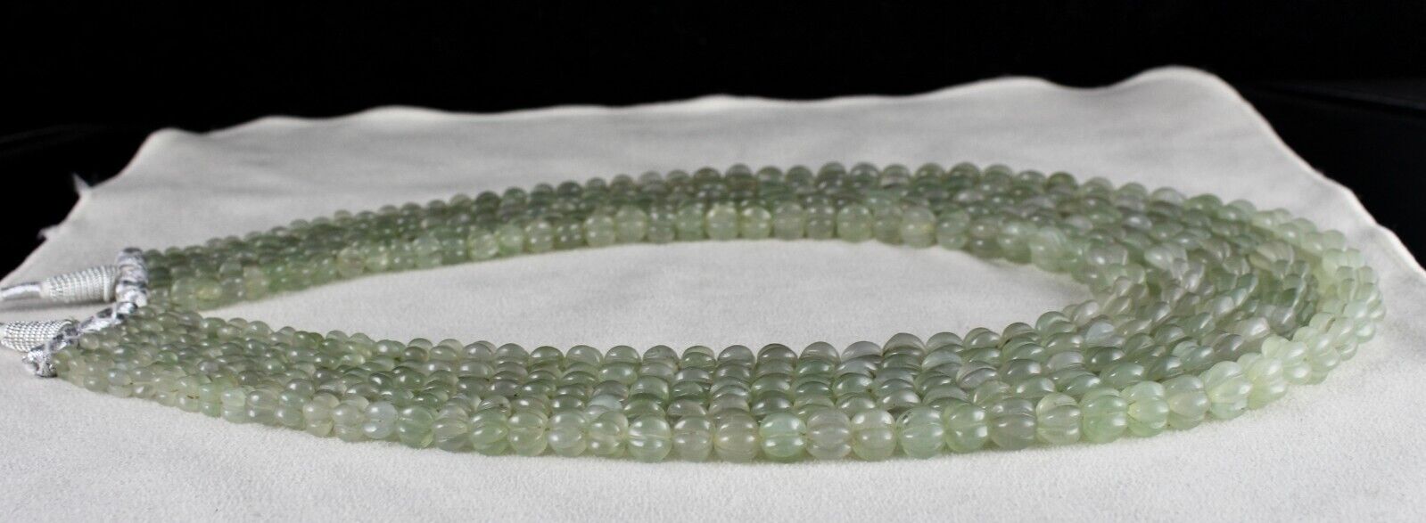 NATURAL INDIAN JADE CARVED MELON BEADS 5 L 1012 CARATS GEMSTONE FASHION NECKLACE