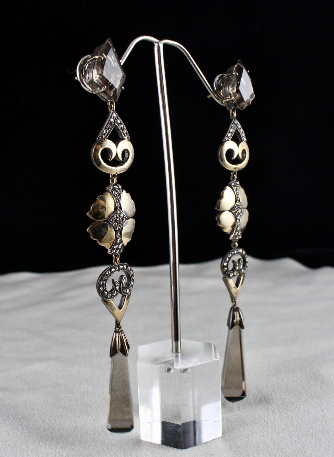 Certified Victorian Smoky Quartz 10ct Natural Diamond 18k Gold Sterling Earrings