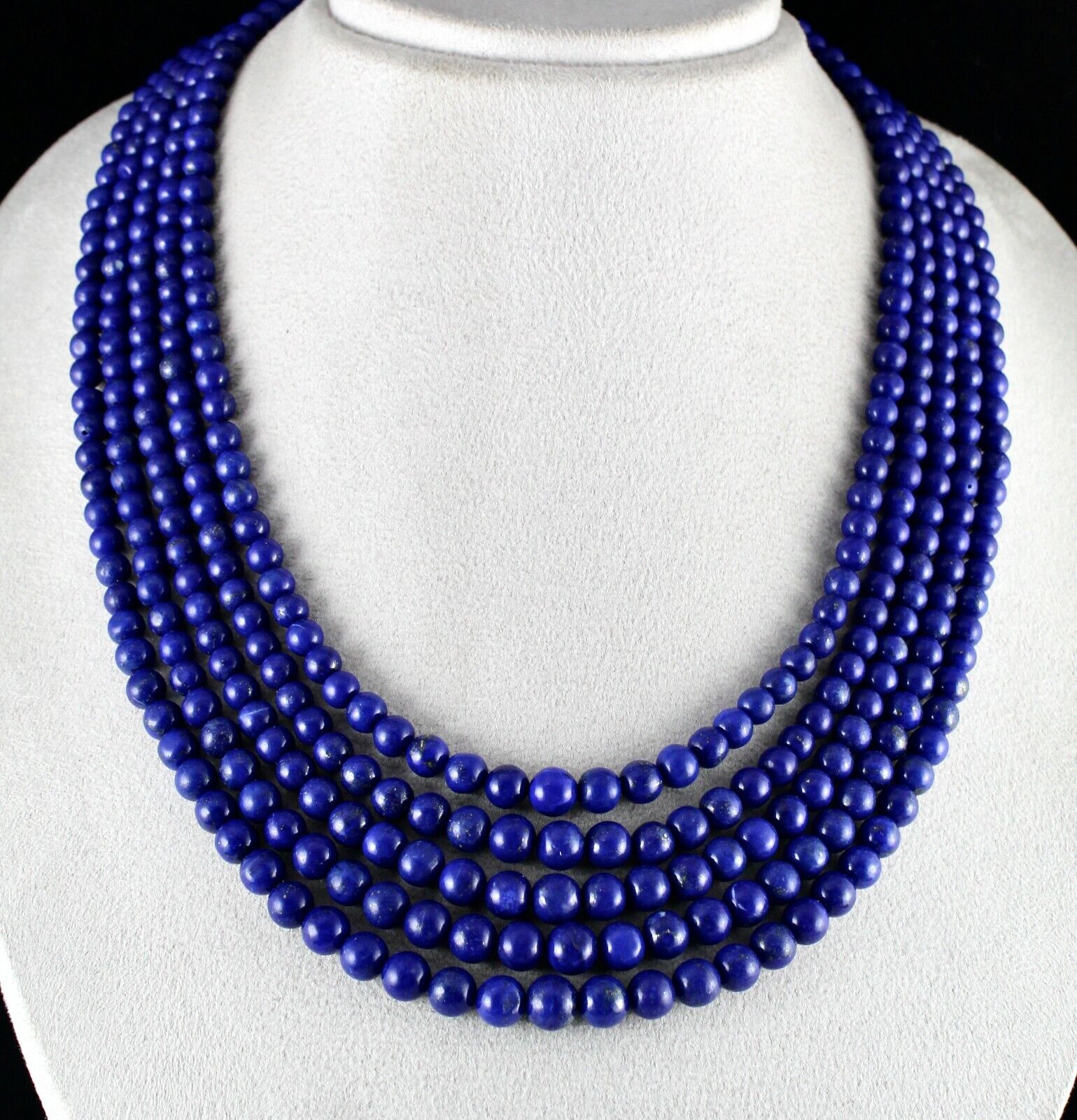 NATURAL BLUE LAPIS LAZULI BEADS ROUND 9MM 5 LINE 851 CTS GEMSTONE FINE NECKLACE