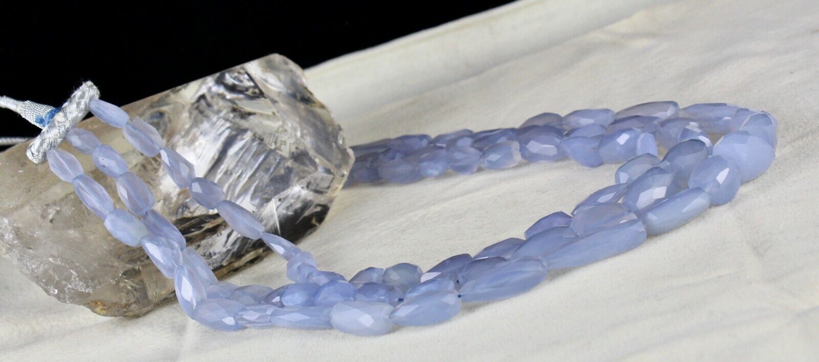 NATURAL BLUE CHALCEDONY BEADS FACETED TUMBLE 3 LINE 569 CARATS GEMSTONE NECKLACE