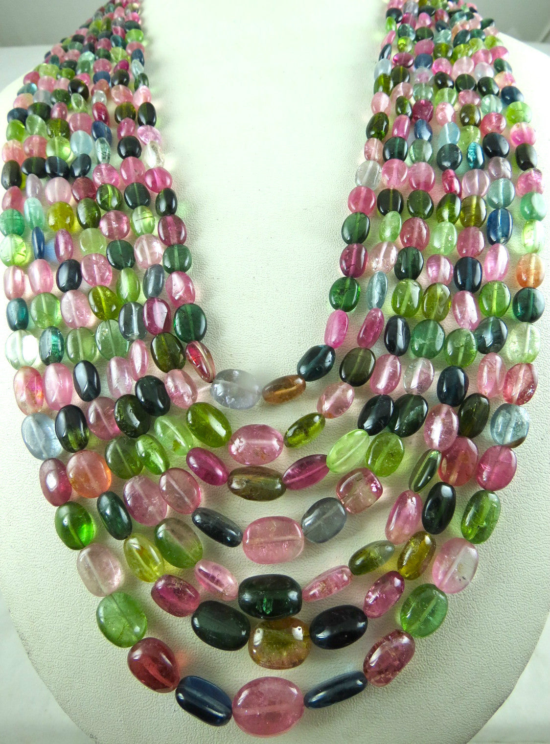 Certified Fine Natural Multi Tourmaline Beads Cabochon 7 L 879 Ct Necklace