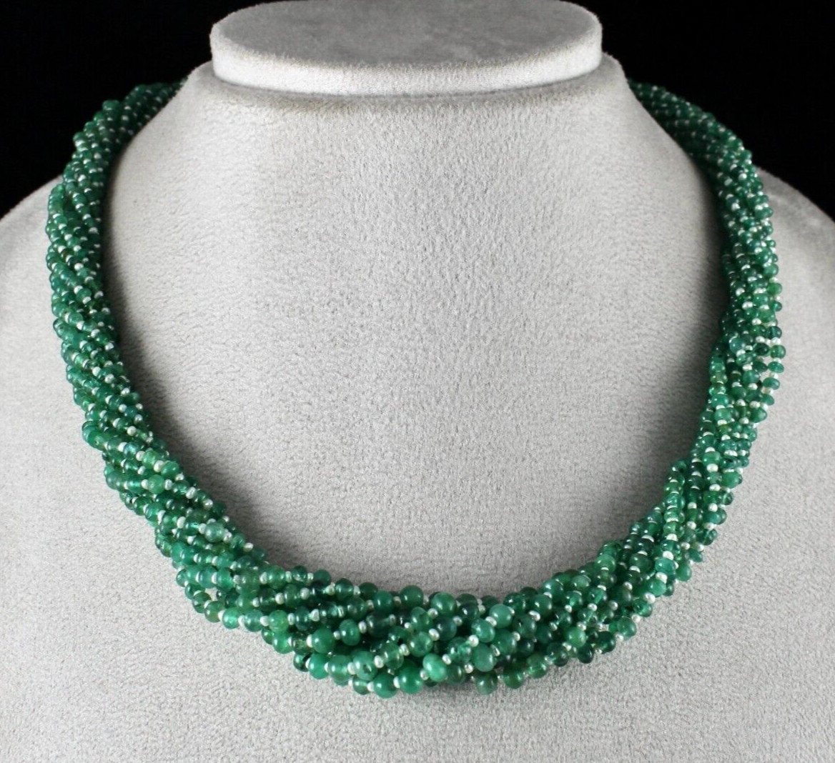 Certified Natural Zambian Emerald 371ct Pearl Beads Round 10 Line Necklace