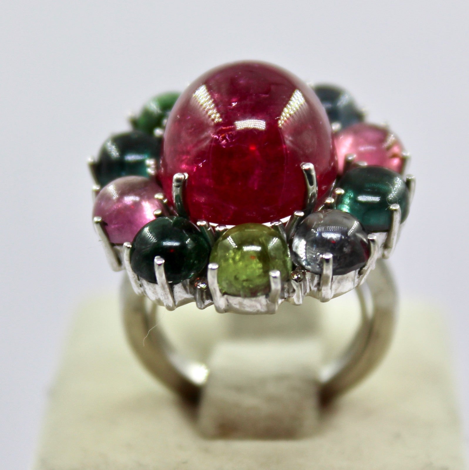Certified Natural Tourmaline & Diamond 68.77 Ct Ring 925 Sterling Silver