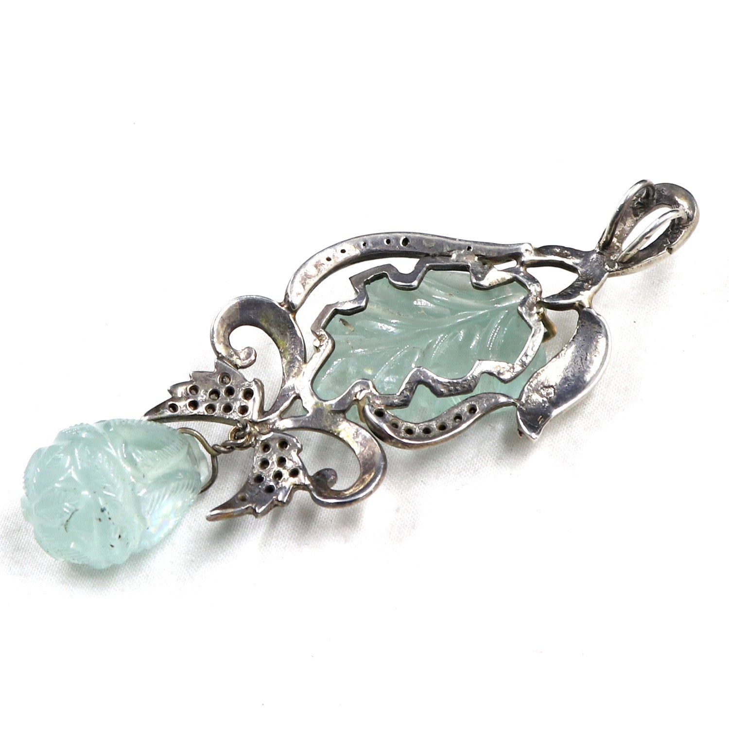 Certified Aquamarine 10ct Natural Diamond 18k Sterling Silver Victorian Pendant