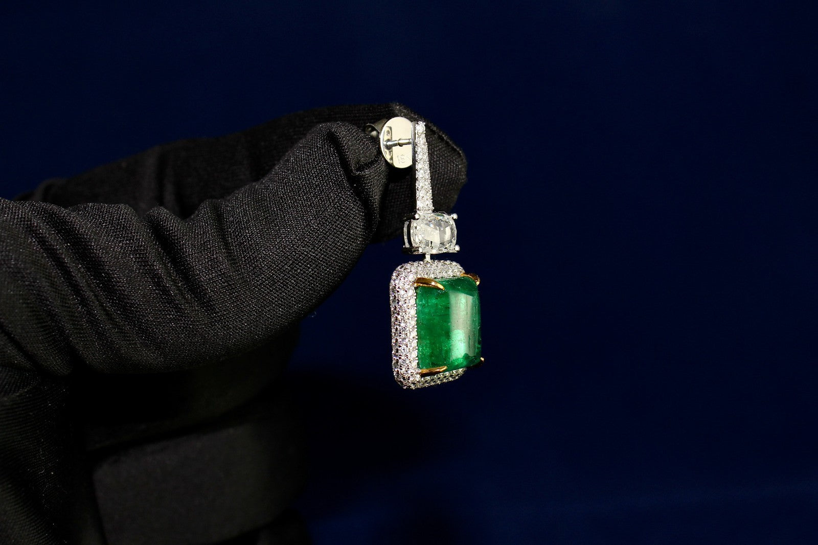 Certified Natural Emerald Cabochon Diamond Earrings 18k Gold Dangle Fine Jewelry