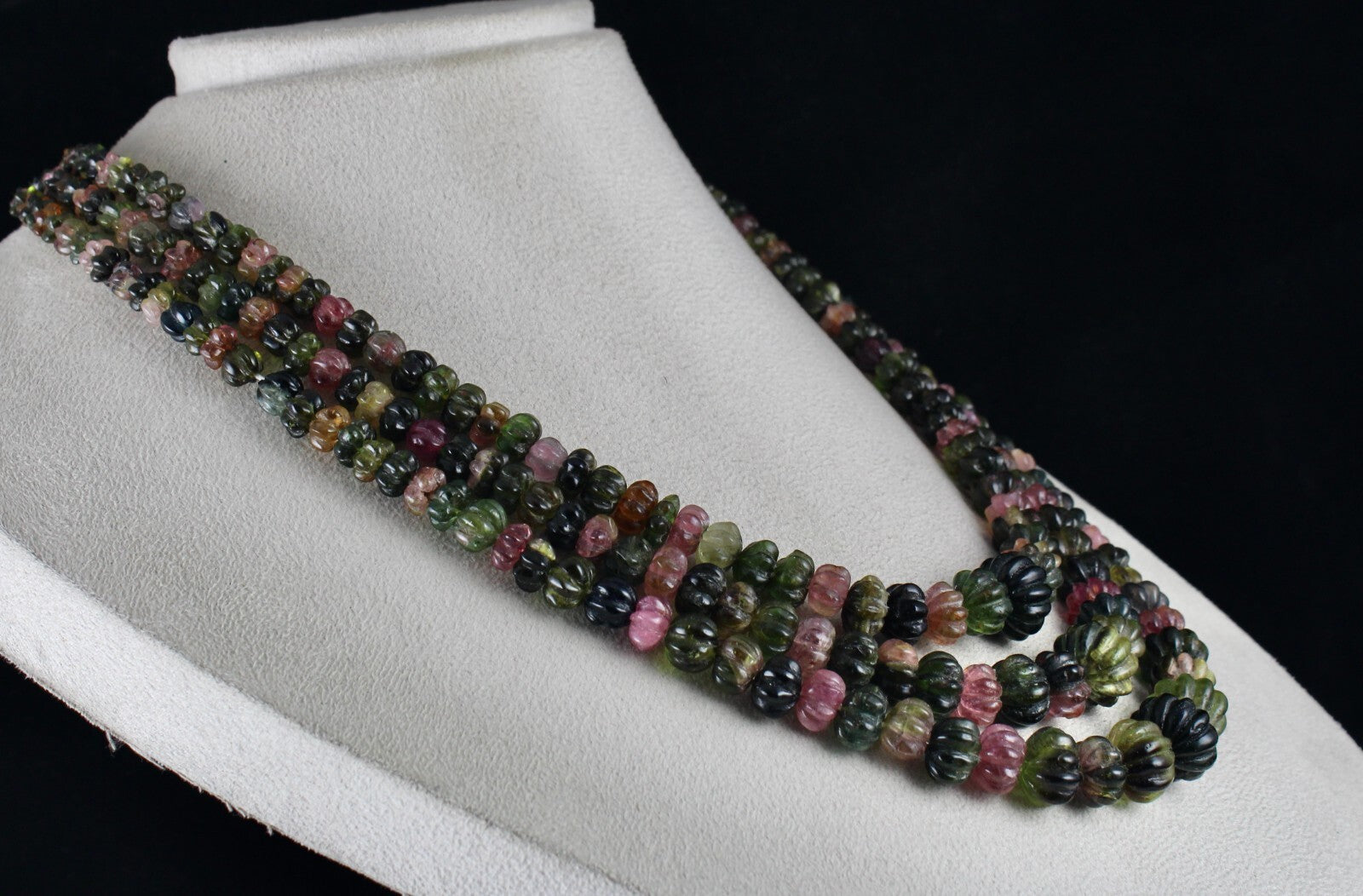 Certified Estate Natural Multi Tourmaline 920ct Melon Carved Gemstone Necklace