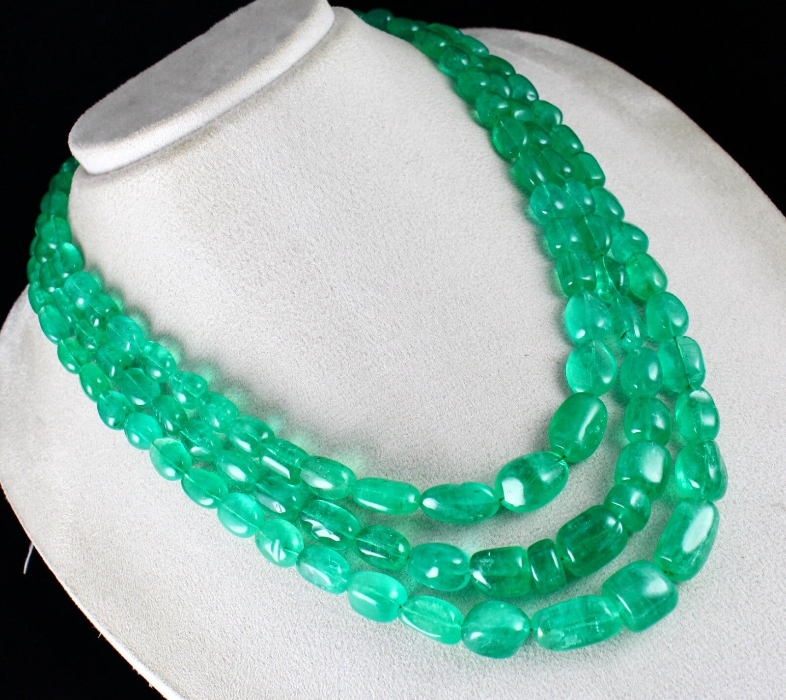 Certified Natural Colombian Emerald Beads Cabochon 1028ct Stone Necklace