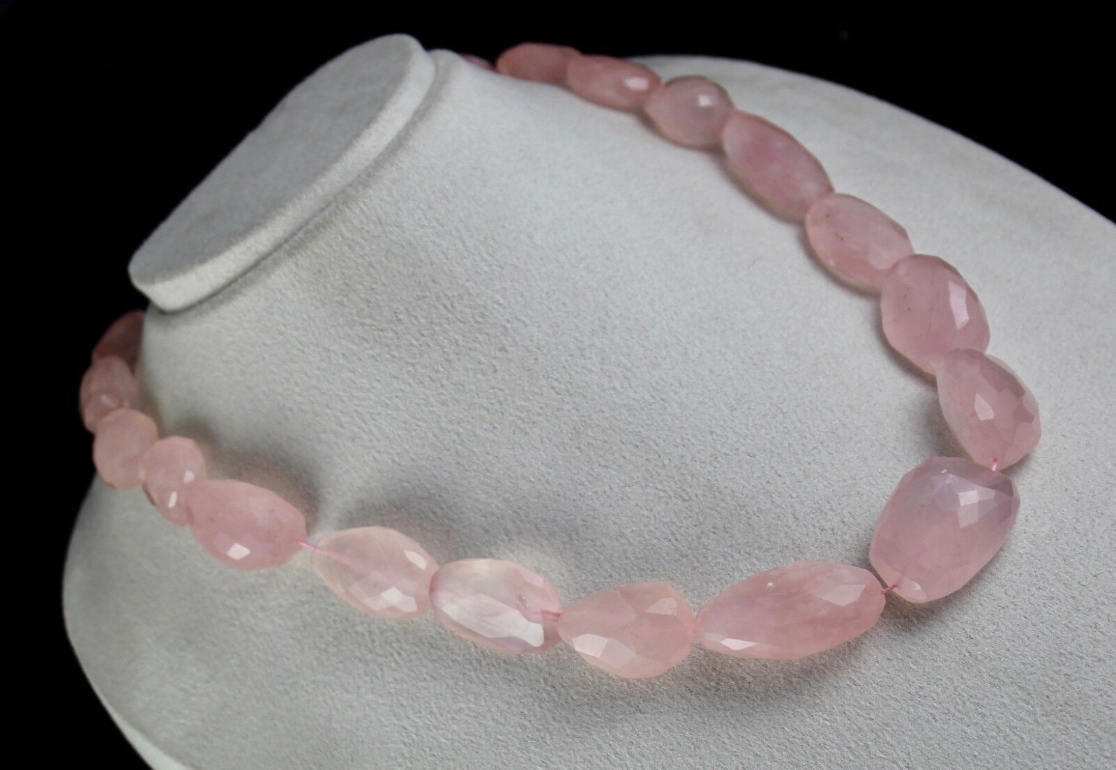 NATURAL ROSE QUARTZ BEADS FANCY CABOCHON 906 CARATS GEMSTONE SILVER NECKLACE