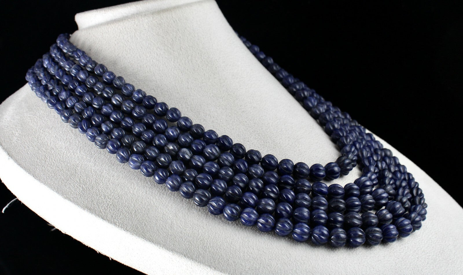 Blue Jade Carved Round Gemstone Necklace 1217 Cts Fashion 5 Line