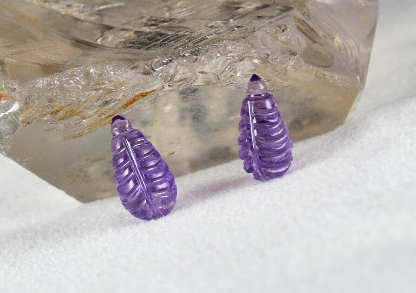 NATURAL AMETHYST CARVED DROPS 11 PCS 71 CTS LOOSE GEMSTONE EARRING NECKLACE SET