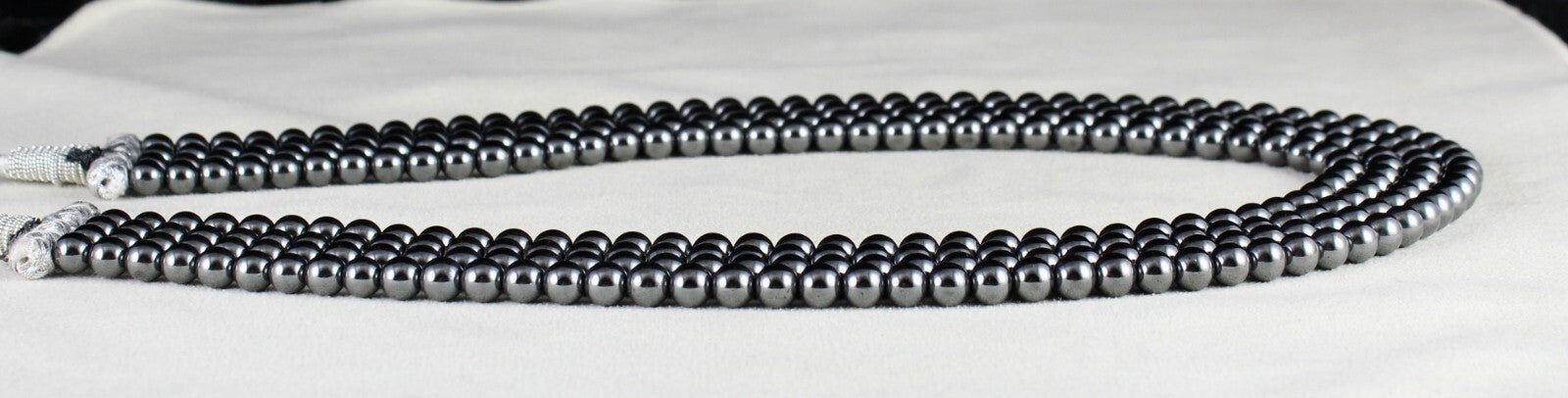 Hematite Beads Necklace 902 Ct, 4 Line 6mm Round Black Gemstone Fashion
