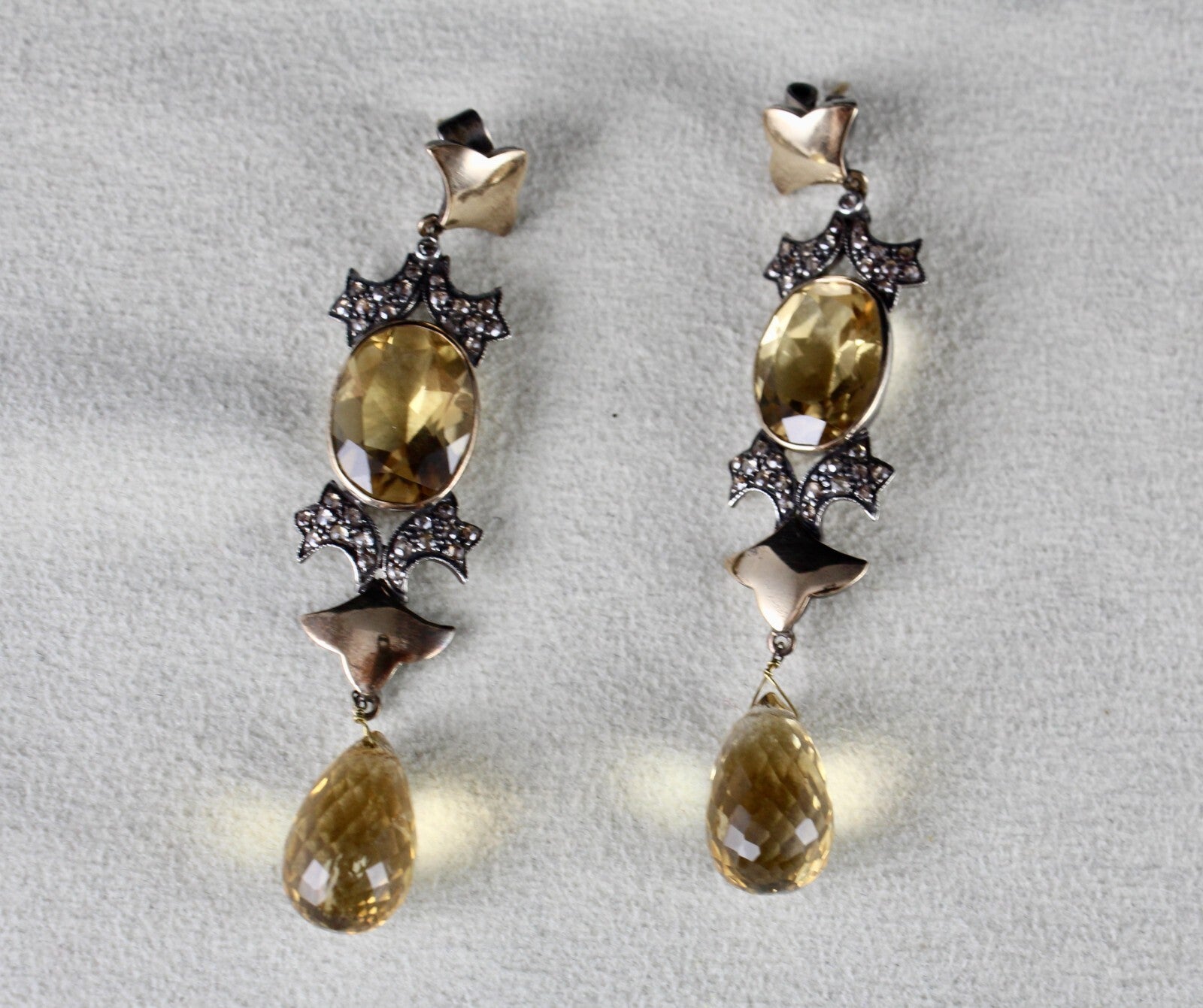 Certified Natural Citrine 10ct Natural Diamond 18k Gold Sterling Silver Earrings