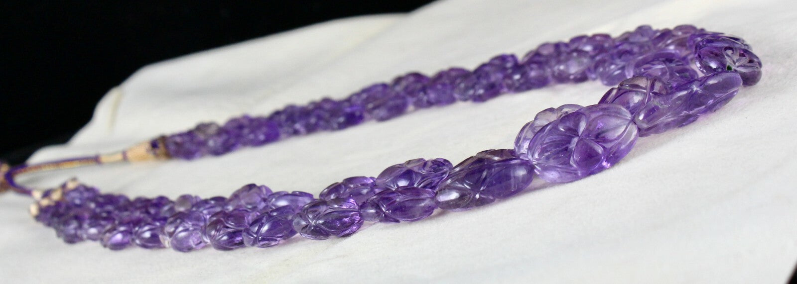 Antique Natural Amethyst 478ct Carved Beads 2 Line Fine Gemstone Necklace