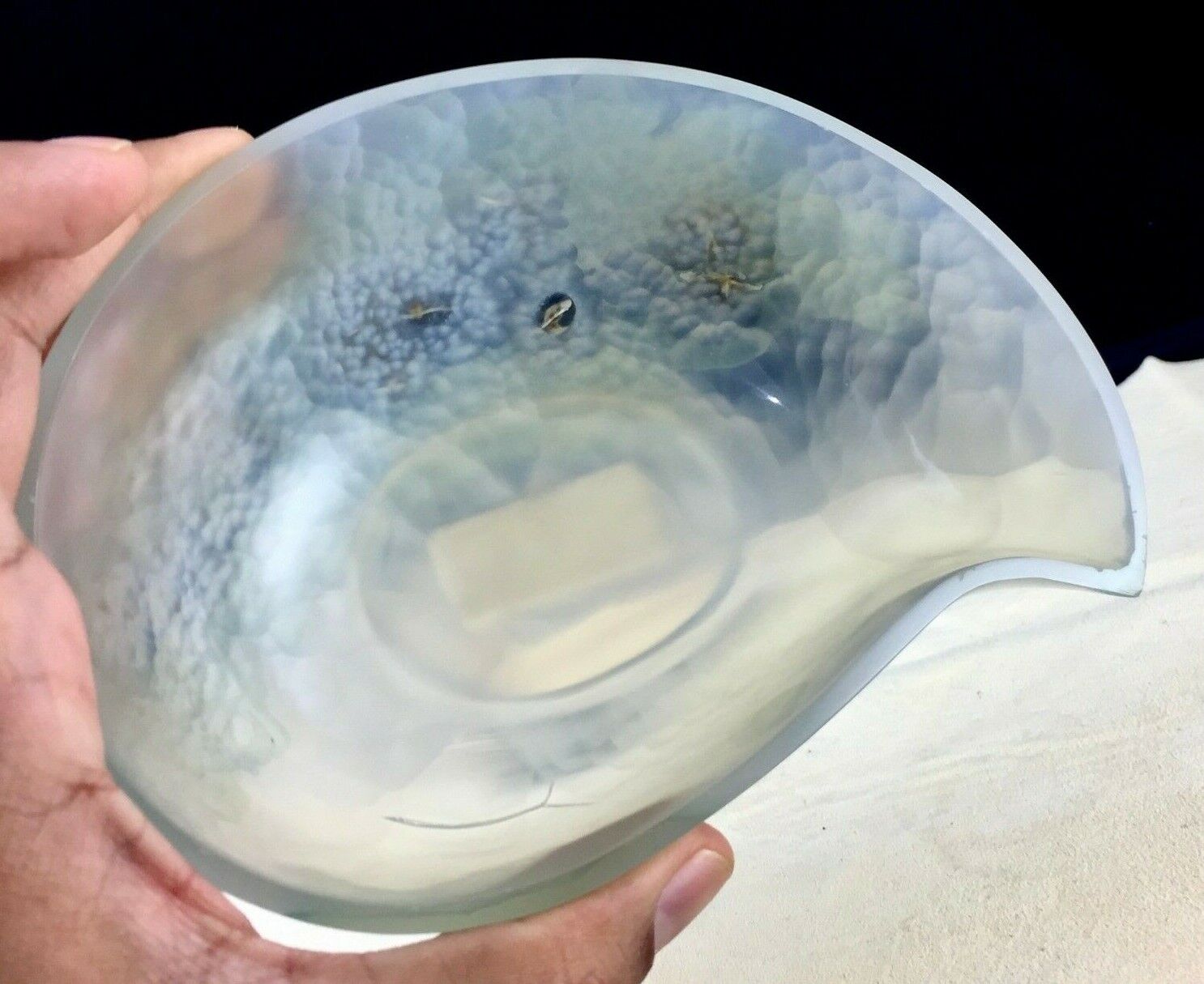 FINE CRAFTED NATURAL CHALCEDONY 1370 CARATS CARVED DESIGNER BOWL FOR HOME DECOR