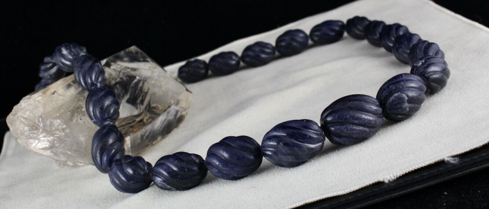 Blue Jade Carved Beaded Necklace 1 Line 1301 Carats Natural Stone Silver Clasp