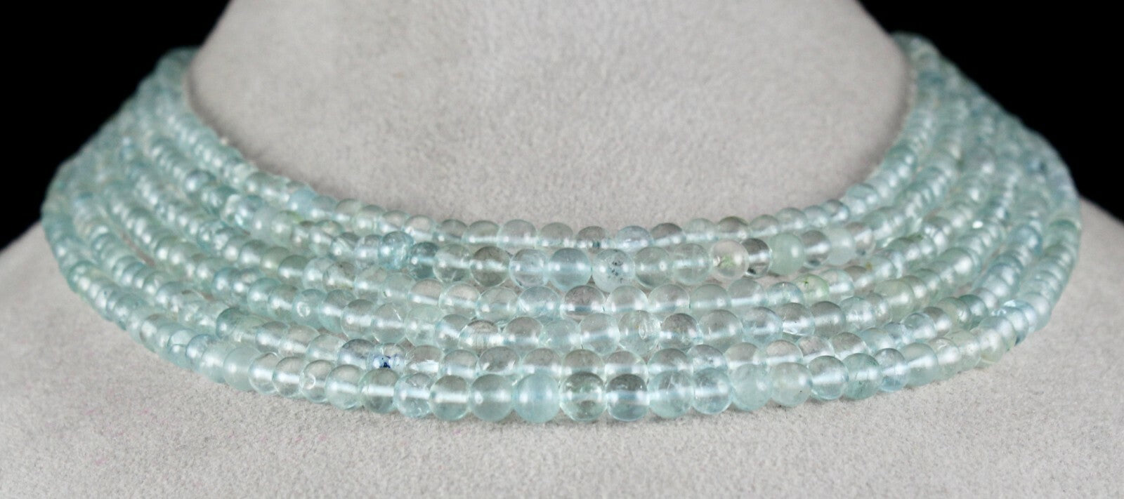 Certified Natural Blue Aquamarine 488 Ct Beads Round 6 String Fine Necklace