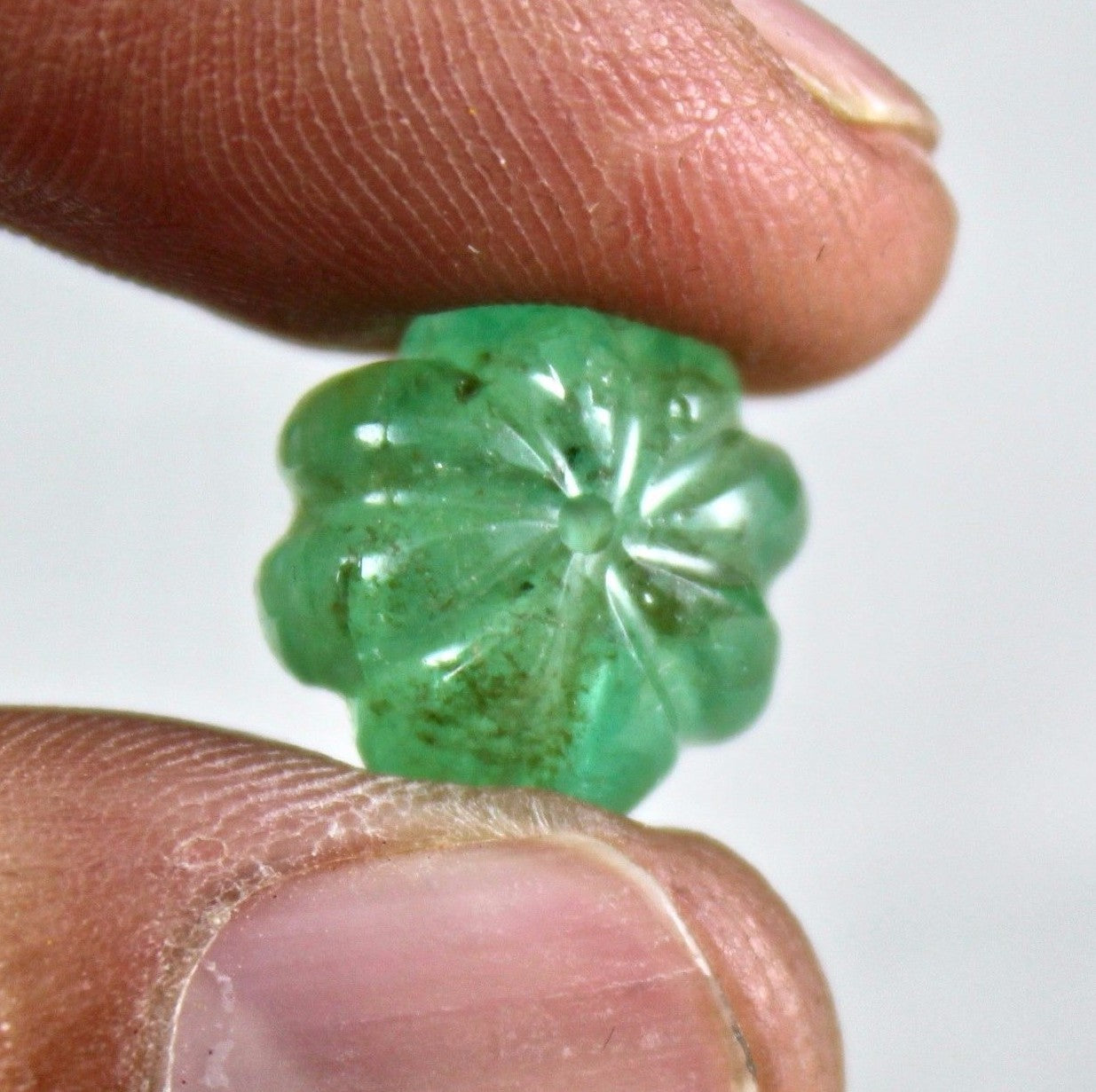 Certified Natural Colombian Emerald Melon Carved Gemstone Bead Pendant 11.96 Ct