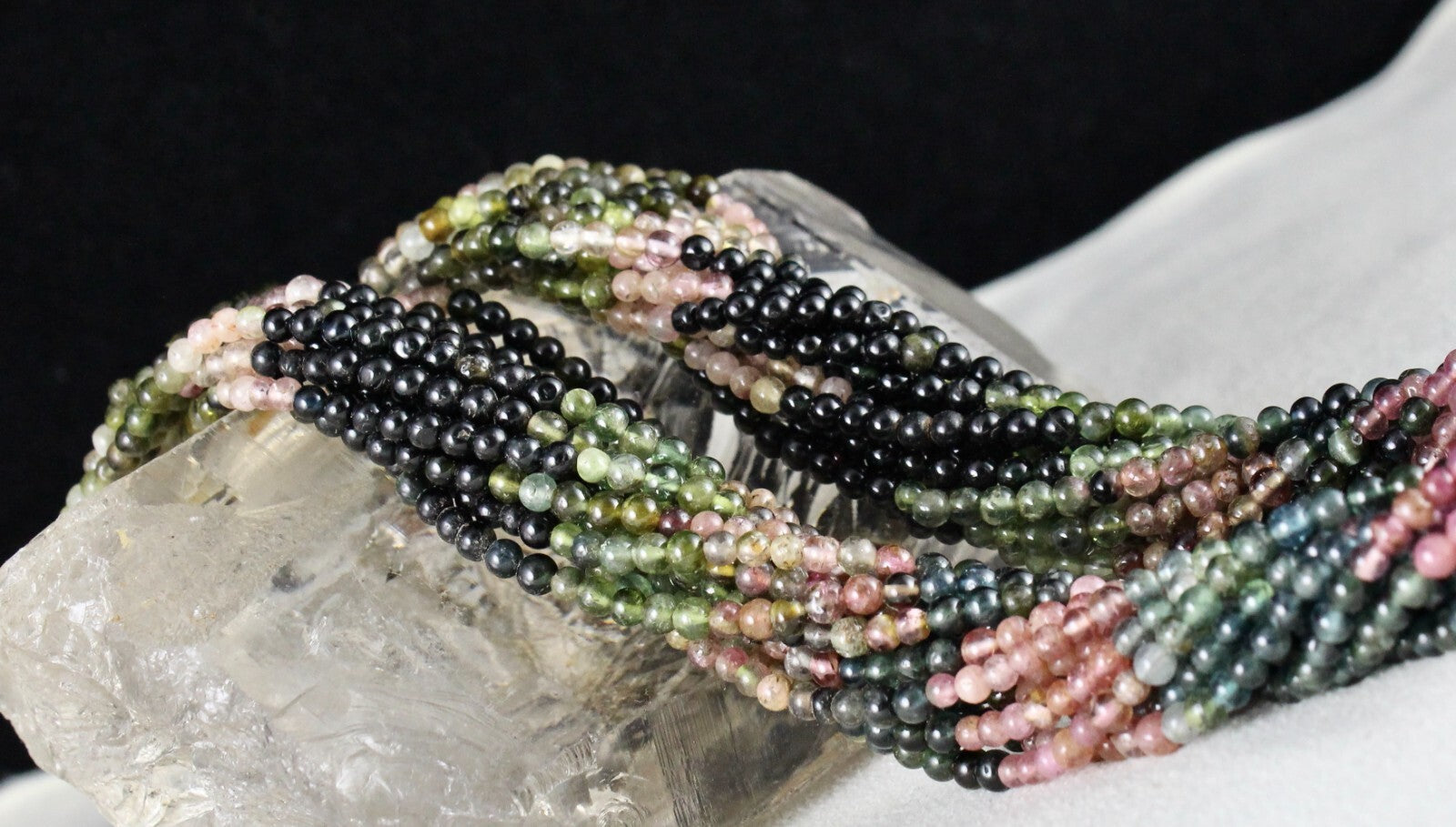 Natural Multi Tourmaline 575 Ct Beads Necklace Sterling Silver For Women