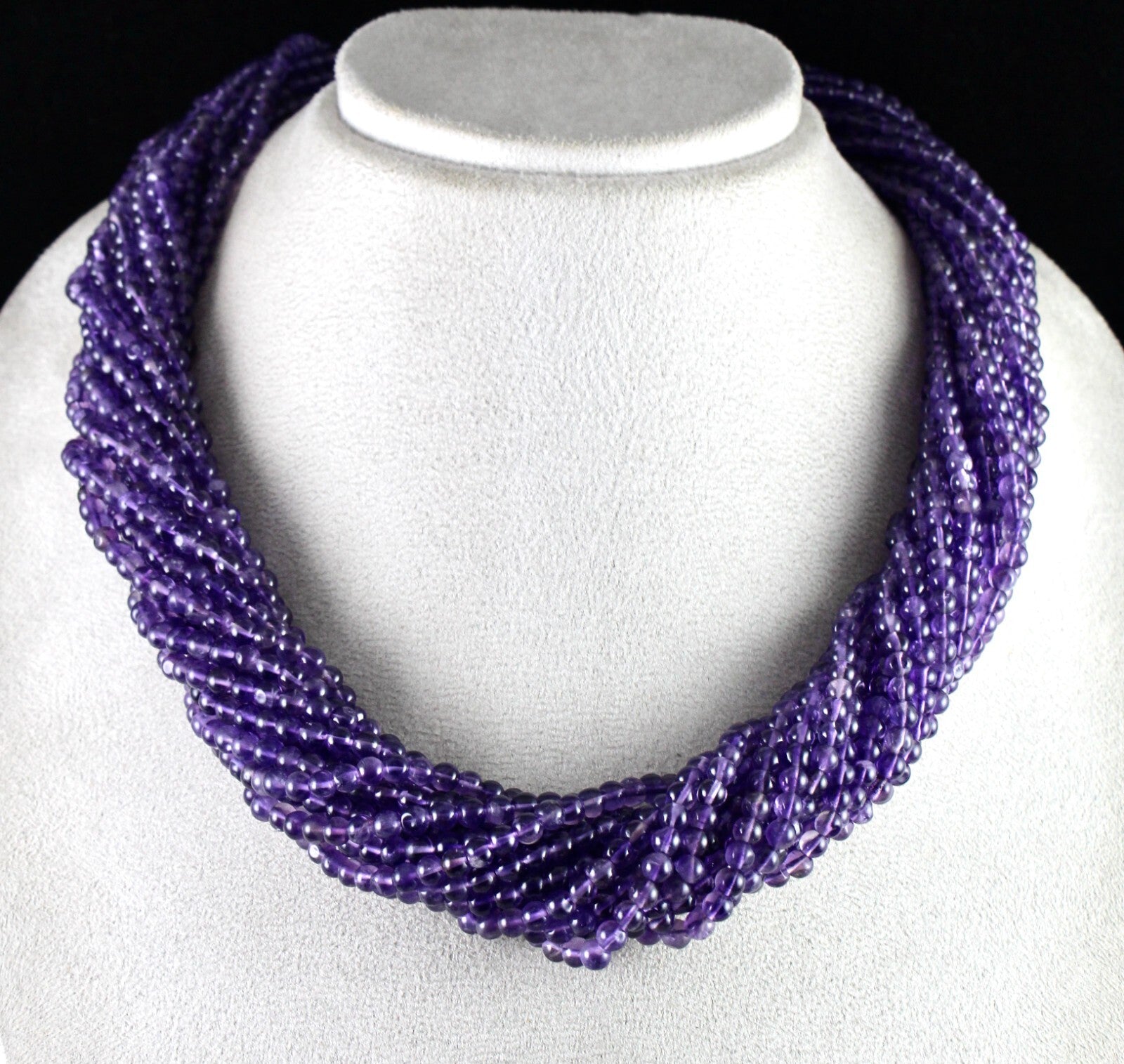 Natural Amethyst 1265 Ct Beads Round Gemstone Sterling Silver Necklace 15l