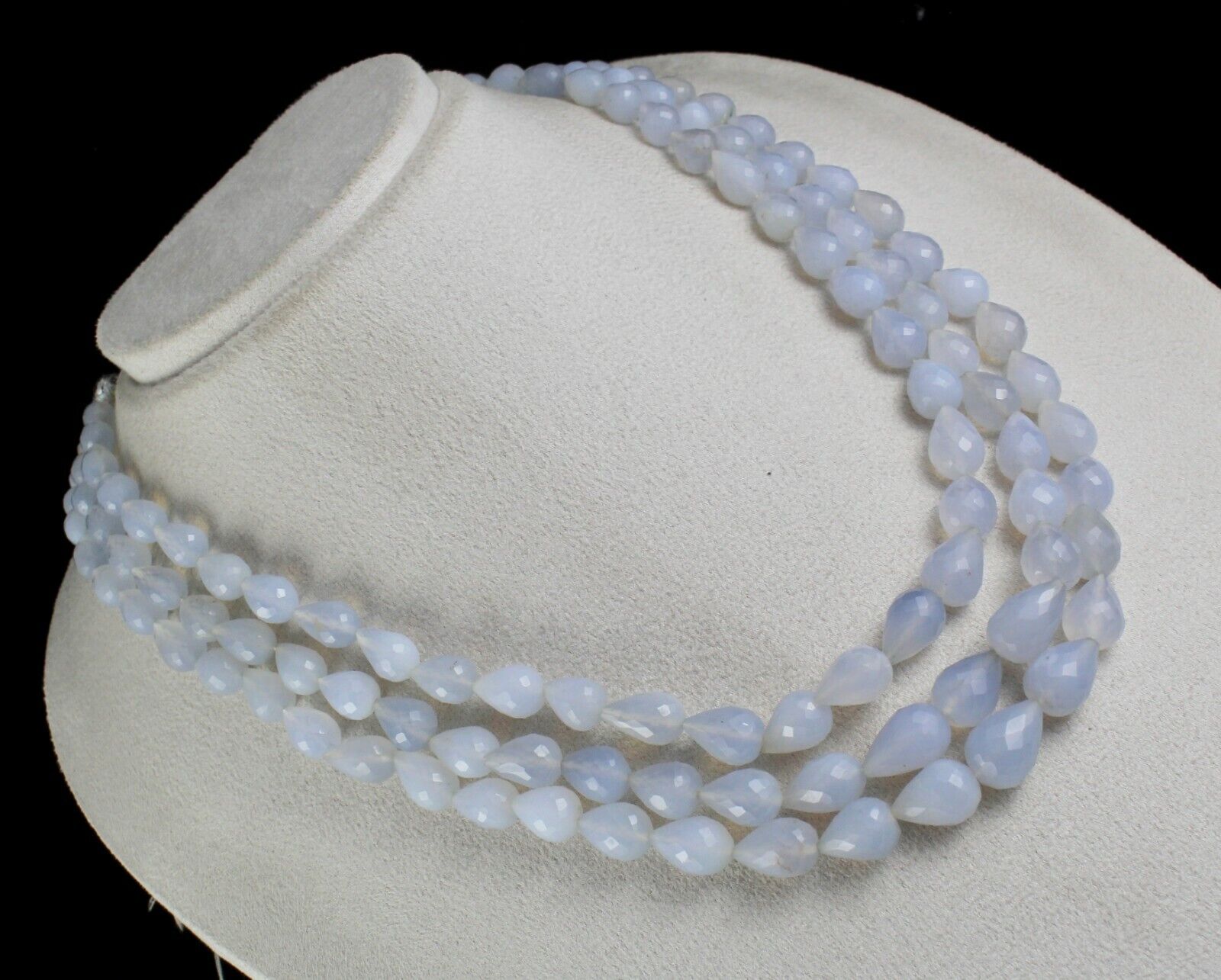 Natural Blue Chalcedony Beaded Teardrop 3 L 716 Ct Gemstone Fashion Necklace