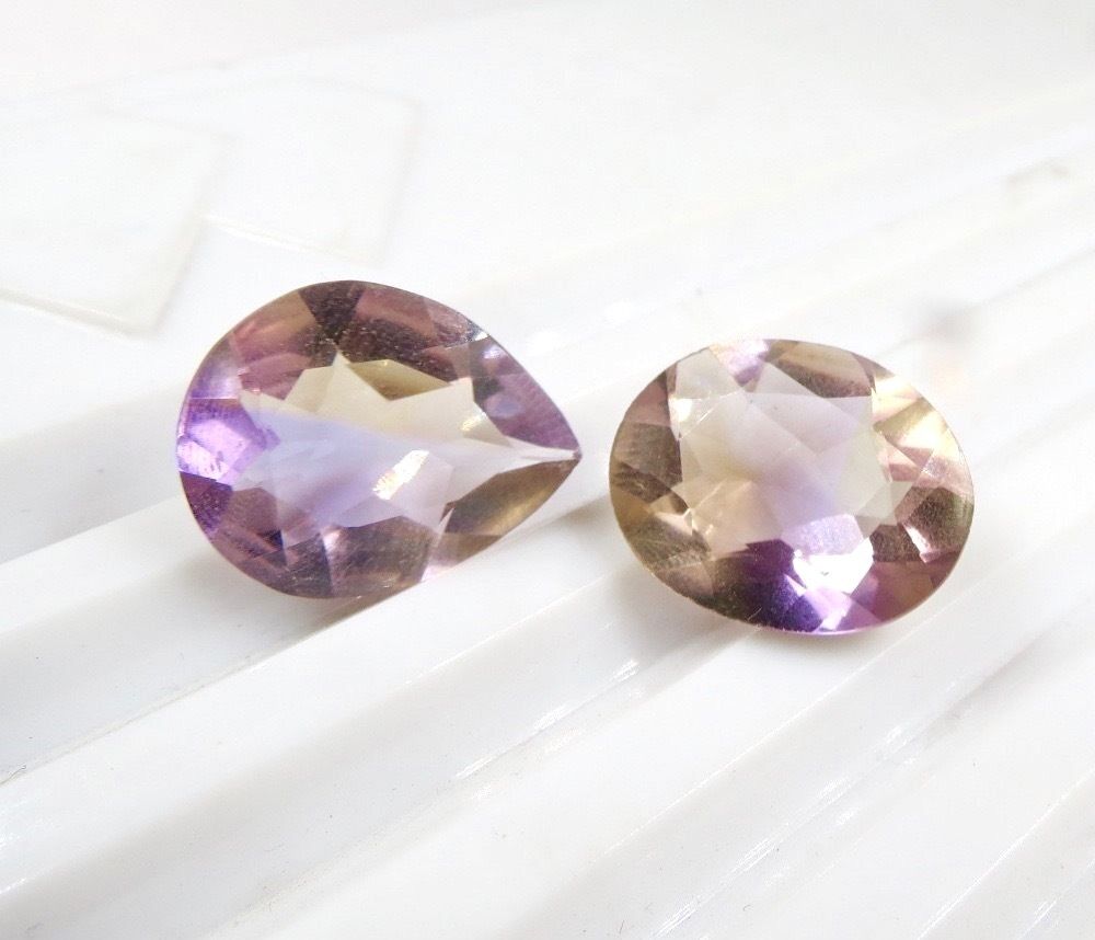 NATURAL AMETRINE CUT OVAL & PEAR 2 PCS 24.30 CARATS GEMSTONES FOR RING & PENDANT