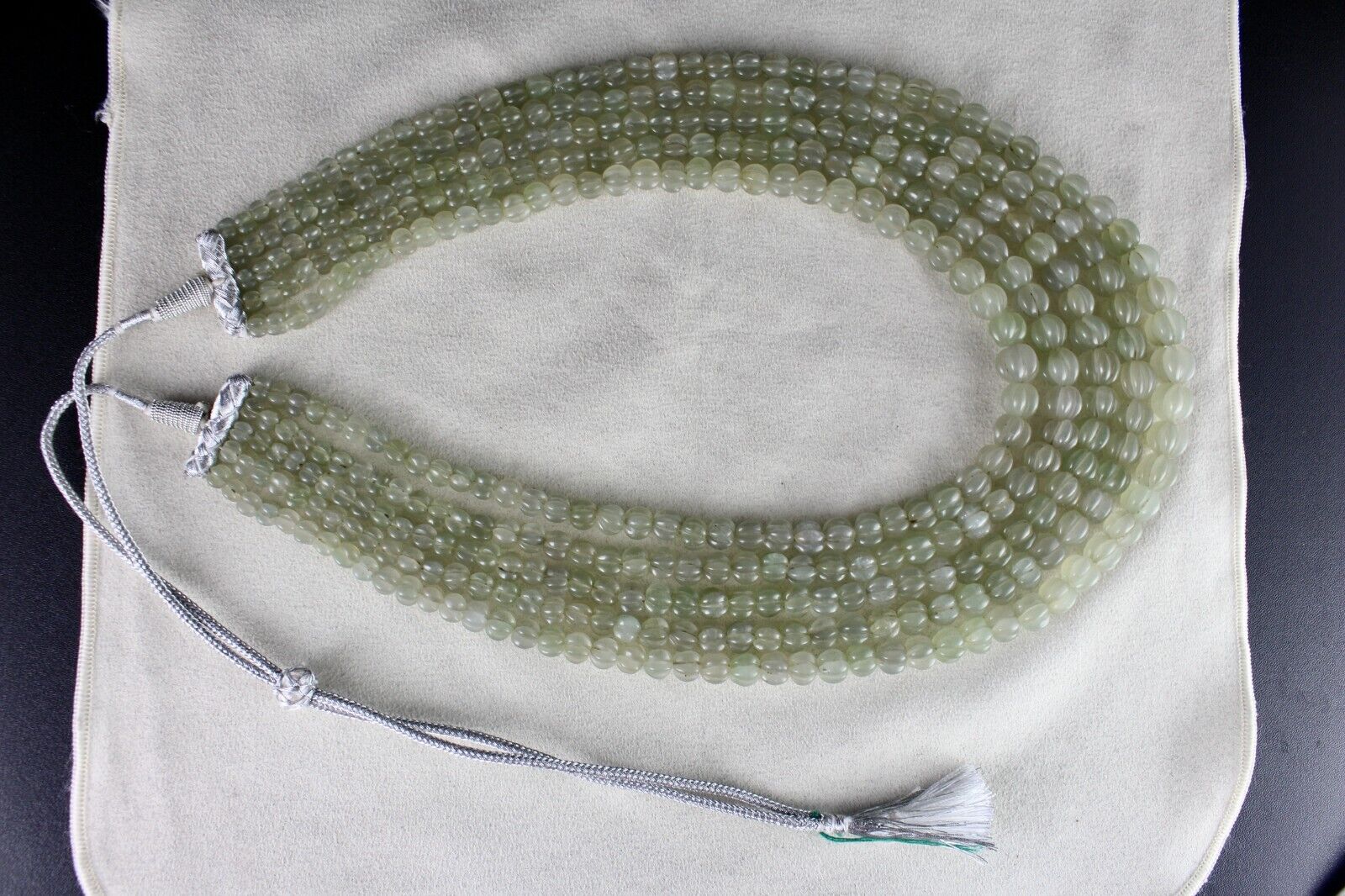 NATURAL INDIAN JADE CARVED MELON BEADS 5 L 1012 CARATS GEMSTONE FASHION NECKLACE