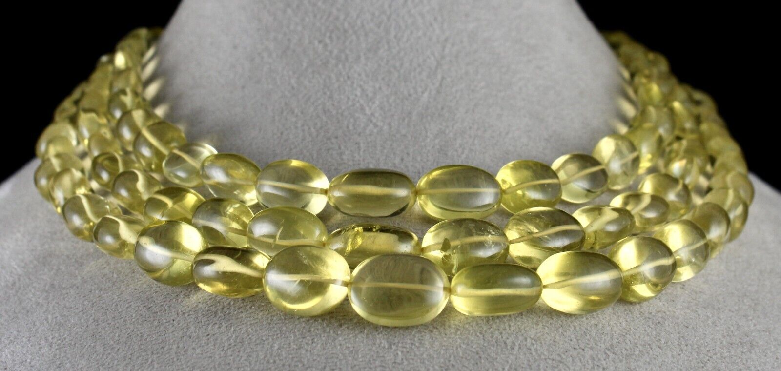 NATURAL LEMON QUARTZ BEADS LONG 3L 846 CT SEMI PRECIOUS YELLOW GEMSTONE NECKLACE