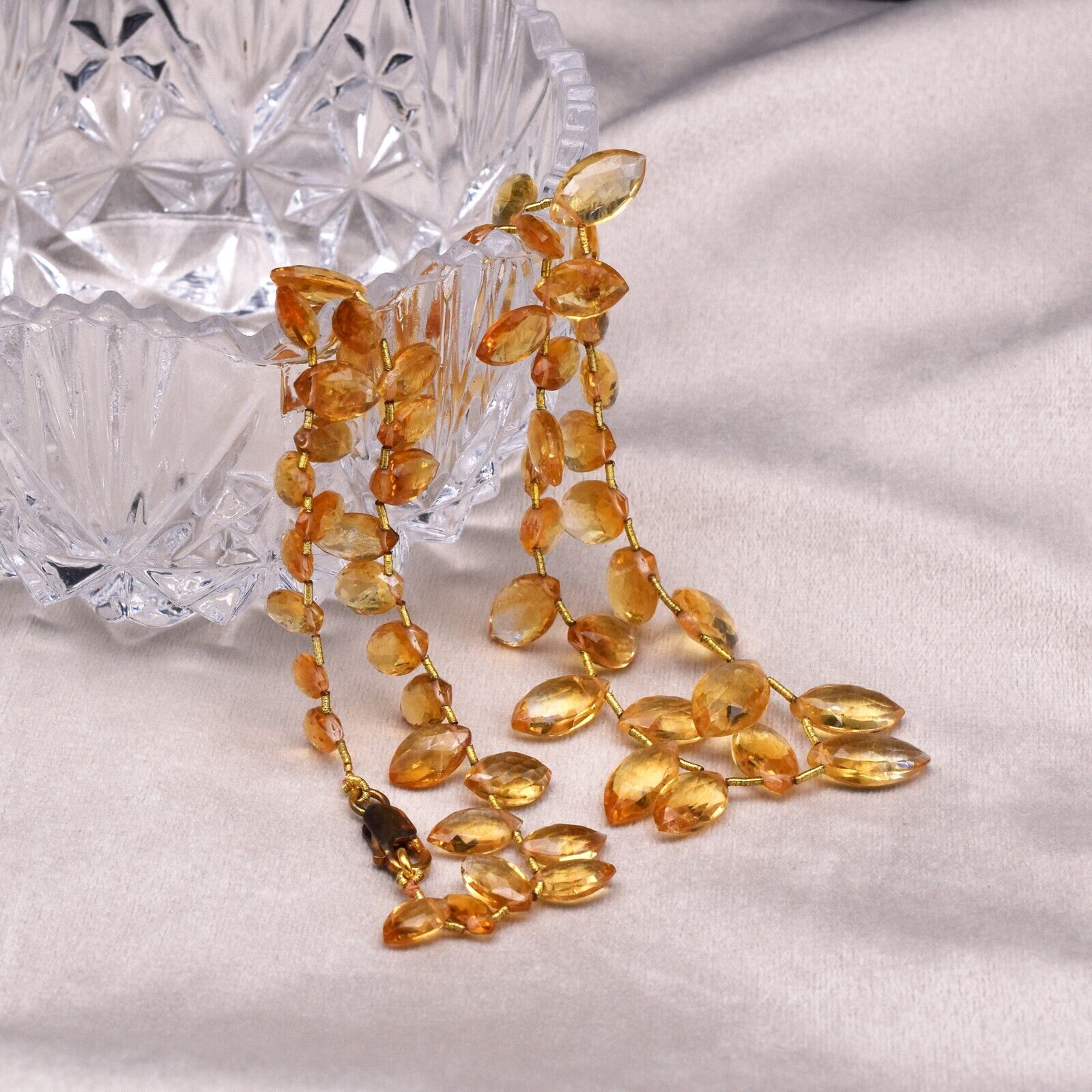 Natural Citrine Marquise Teardrop 167 Ct Yellow Gemstone Silver Beaded Necklace