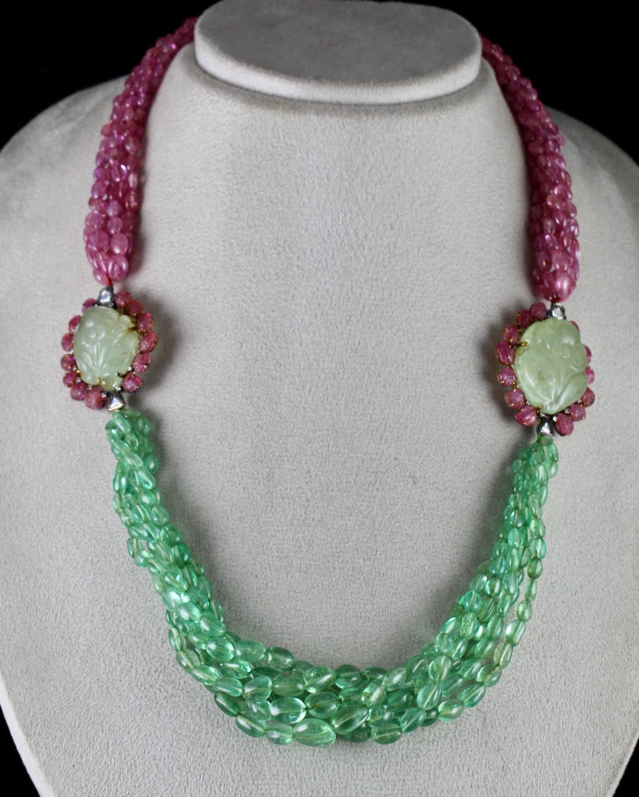 Certified Natural Colombian Emerald 581ct Pink Sapphire Beads 18k Gold Necklace