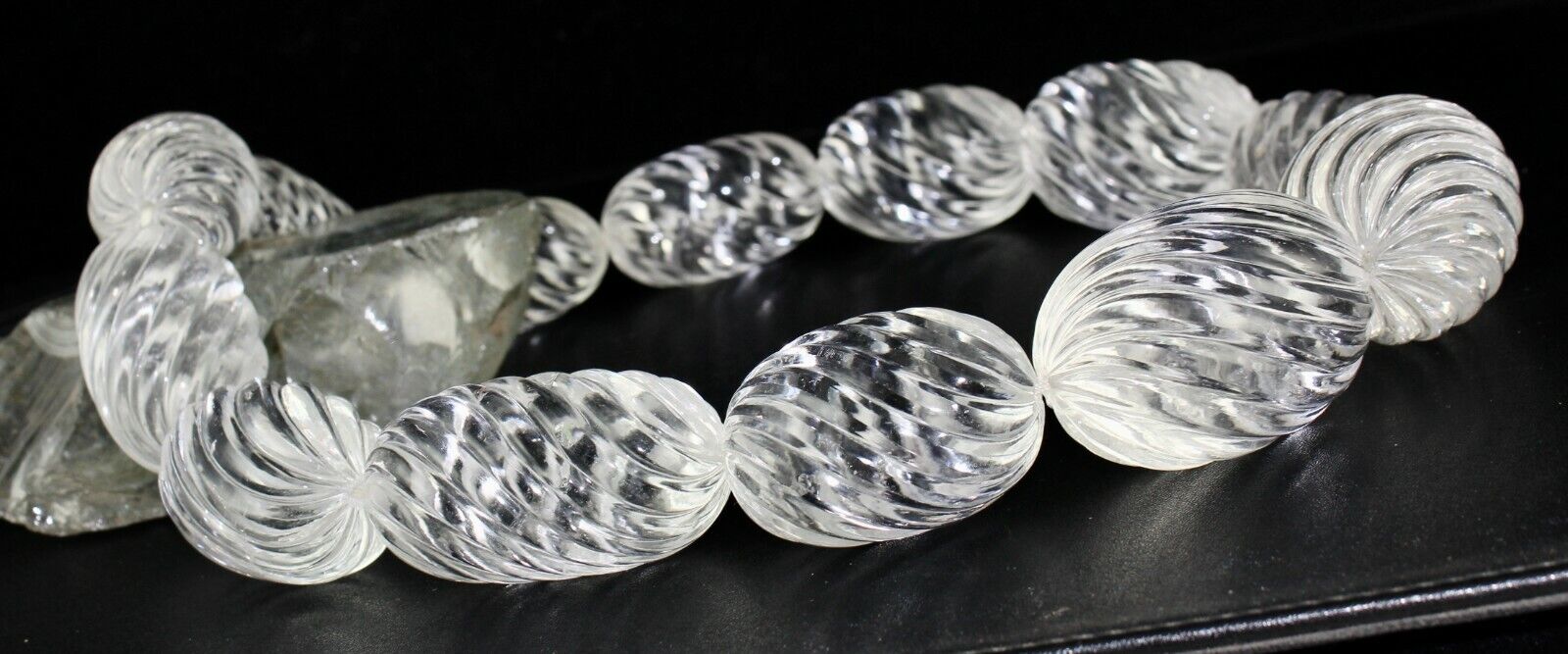 NATURAL WHITE ROCK CRYSTAL QUARTZ CARVED OVAL BEADS 13 PCS 3725 CARATS GEMSTONE