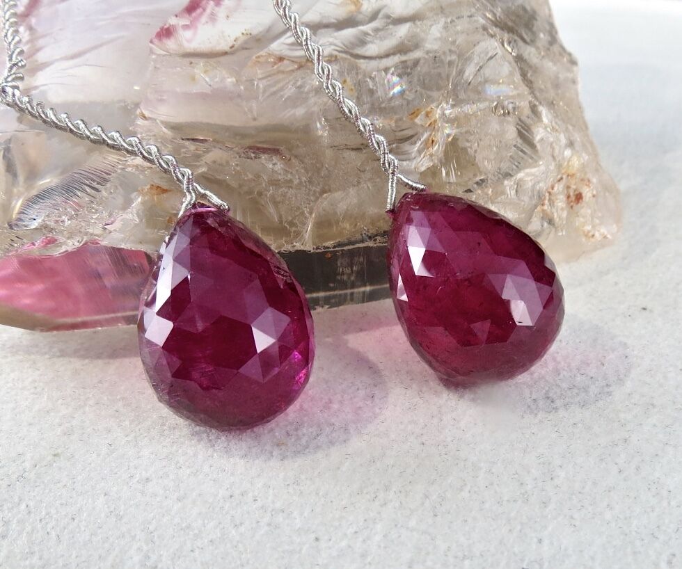 24 MM PINK TOURMALINE RUBELLITE FACETED TEARDROPS PAIR 114 CTS GEMSTONE EARRING