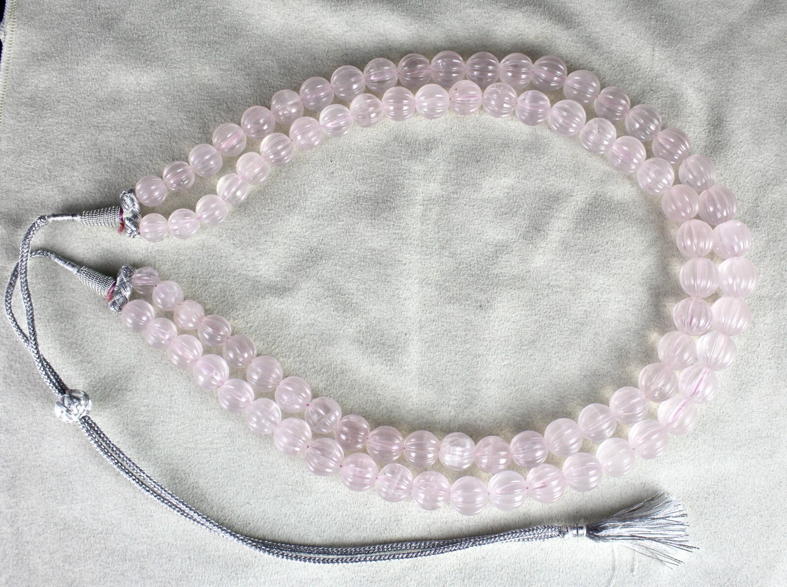 Certified Vintage Natural Rose Quartz Carved Beads Necklace 967 Ct Pink Gemstone
