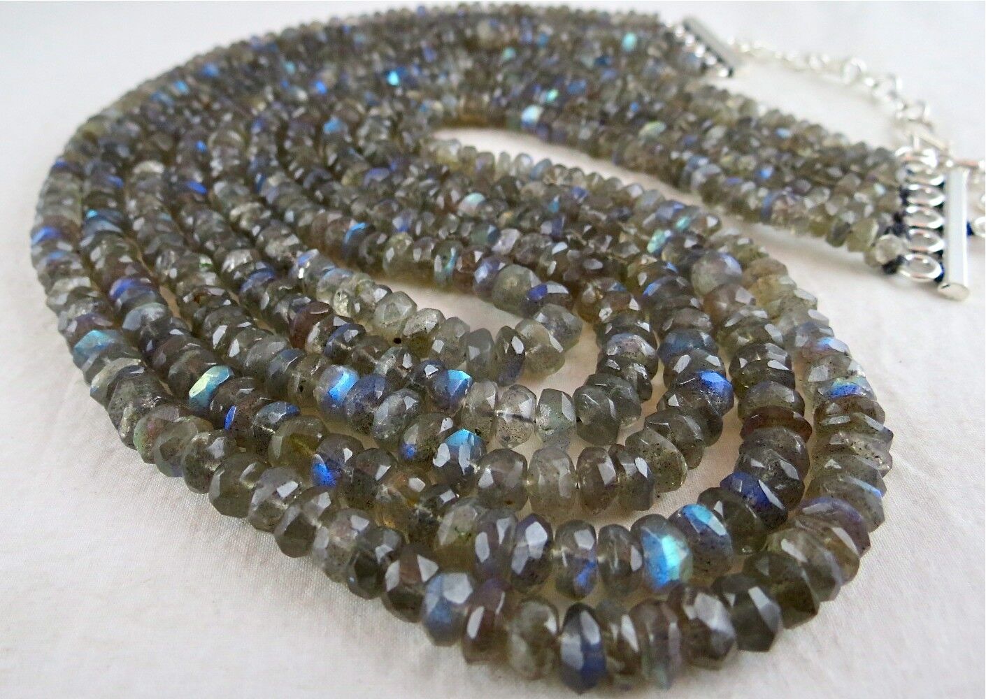 FANTASTIC LABRADORITE BEADS FACETED ROUND 5 L 775 CTS GEMSTONE SILVER NECKLACE