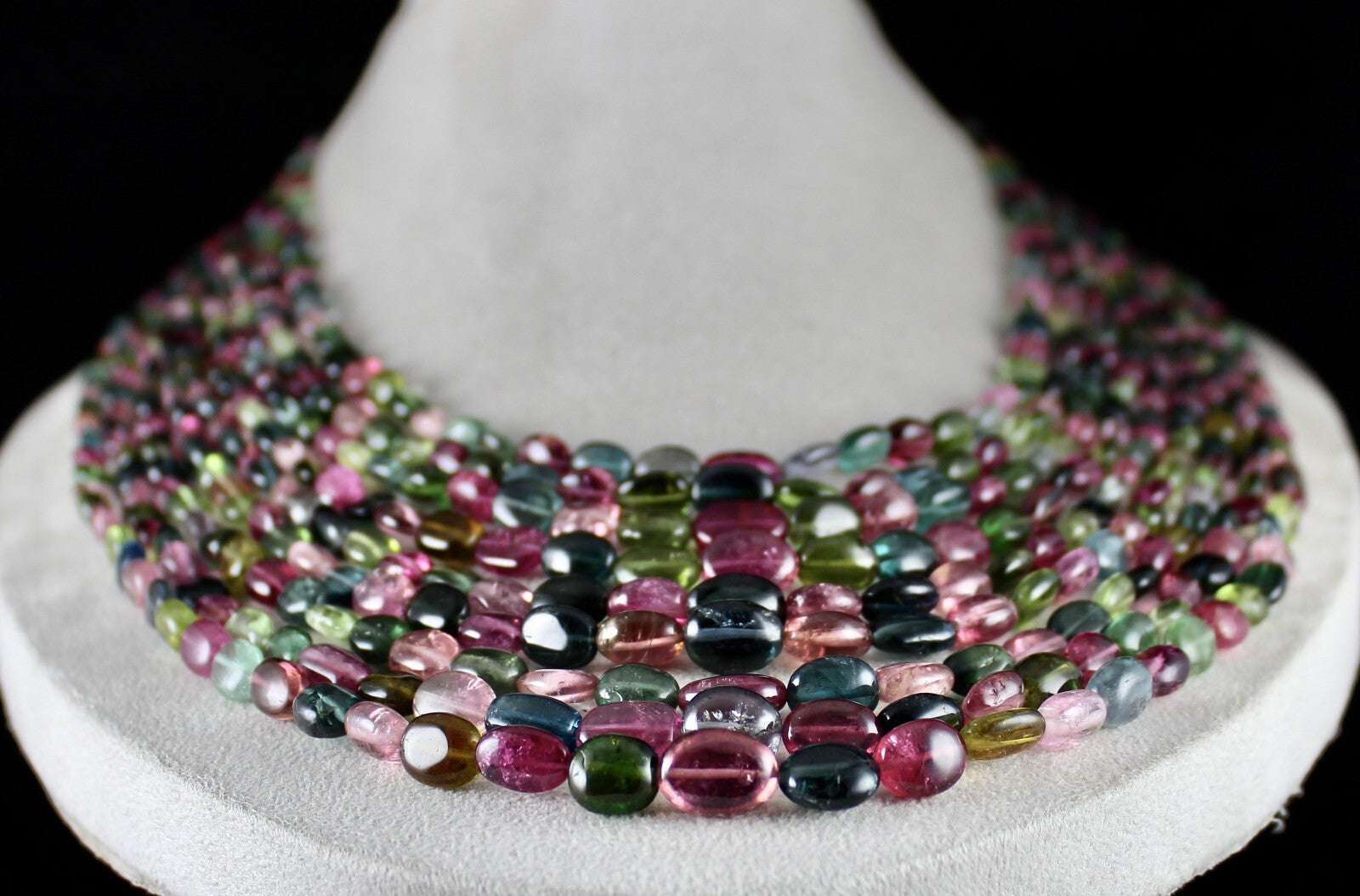 Certified 9l Multi Tourmaline 1217 Ct Beads Cabochon Gemstone Necklace