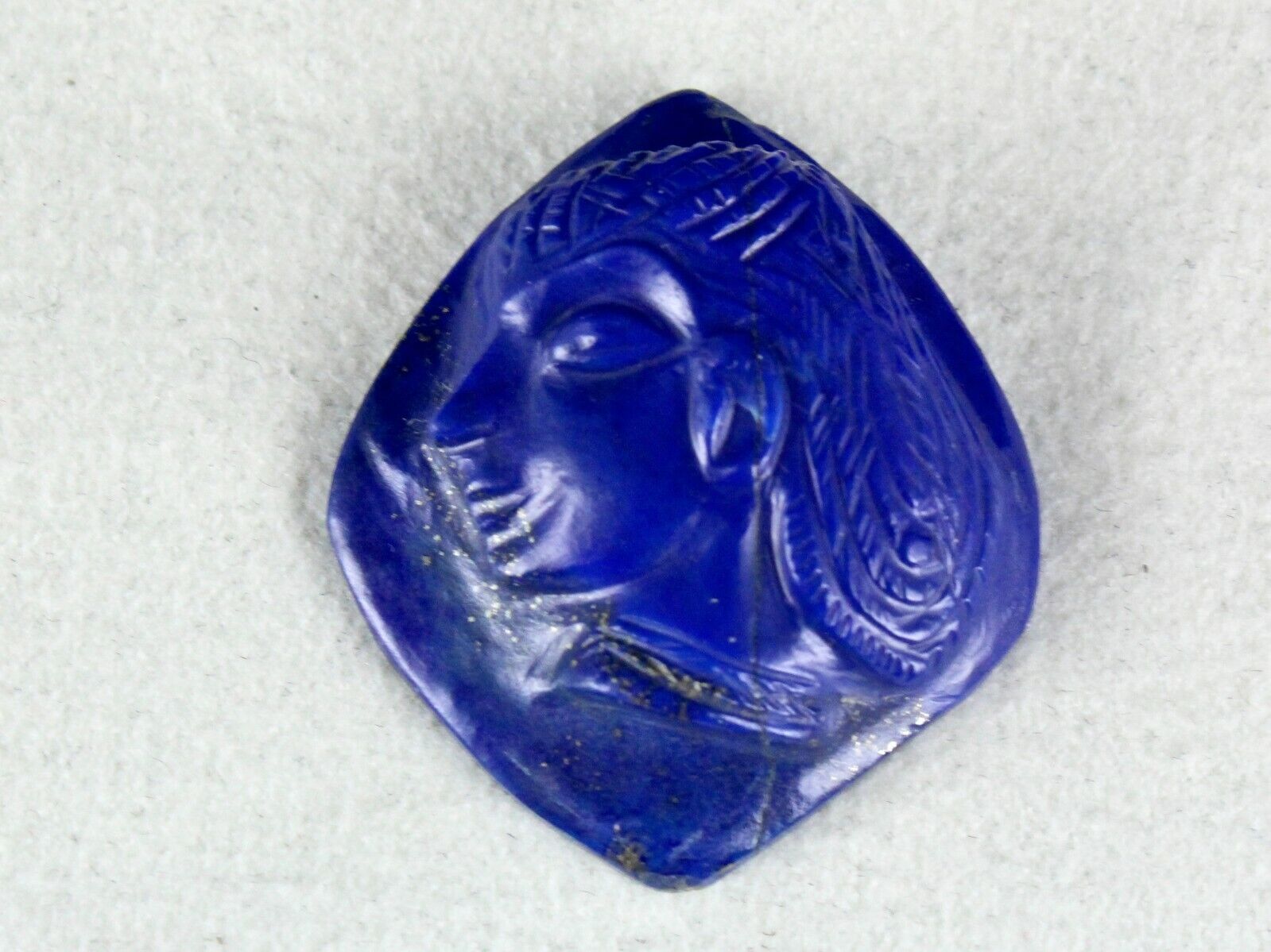 NATURAL LAPIS LAZULI CARVED QUEEN 32 MM 45.28 CTS GEMSTONE FOR DESIGNING PENDANT