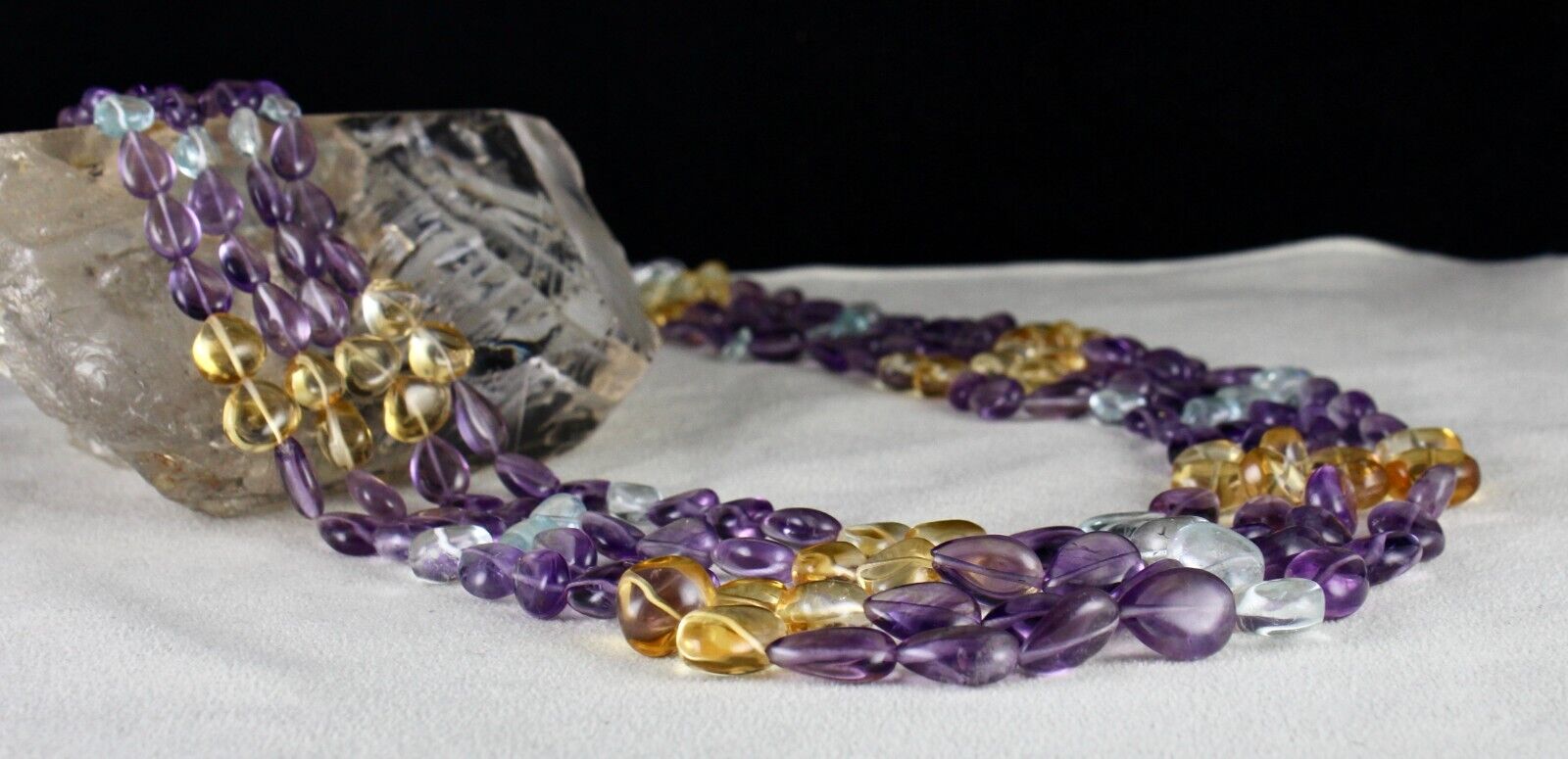 NATURAL MULTI AMETHYST CITRINE BLUE TOPAZ BEADS PEAR 4 L 652 CTS STONE NECKLACE