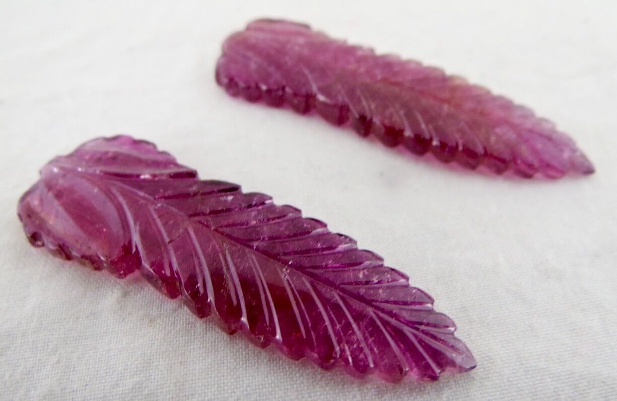 NATURAL PINK TOURMALINE CARVED LEAVES 37 CARATS GEMSTONE FOR EARRING DESIGNING