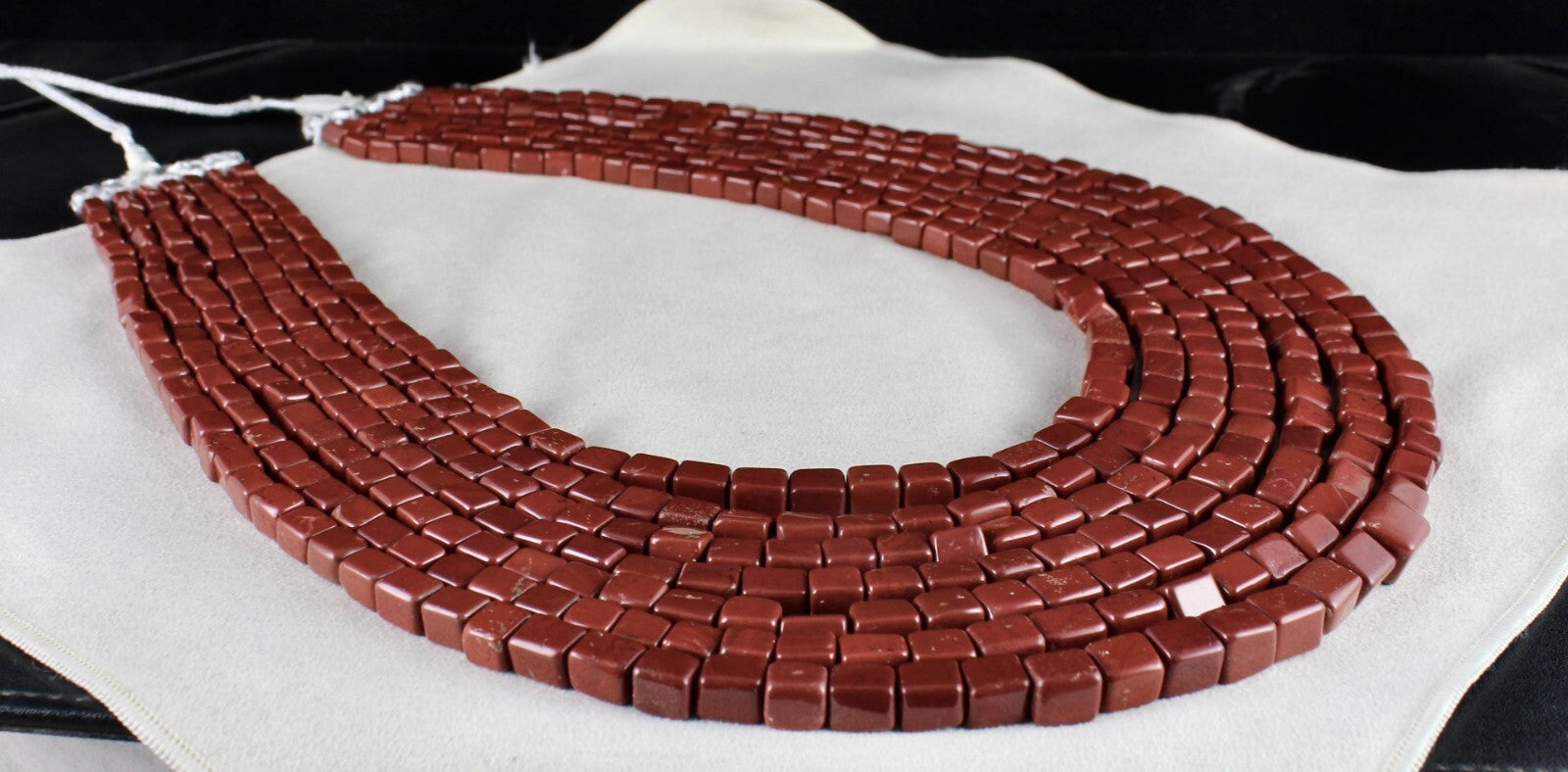 Certified Natural Red Jasper Square Beads Necklace 1982 Ct Fashion 7 Line