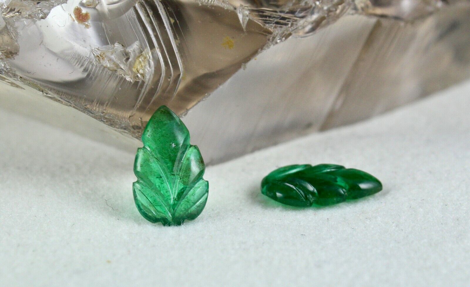 ZAMBIA NATURAL EMERALD CARVED LEAVES PAIR 2.88 CARATS GEMSTONE FOR EARRING