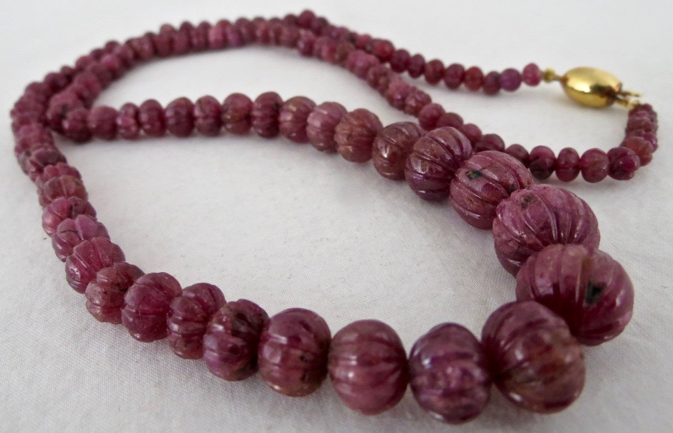 Certified Natural Ruby 285 Ct Carved Round Beads Sterling Silver Necklace