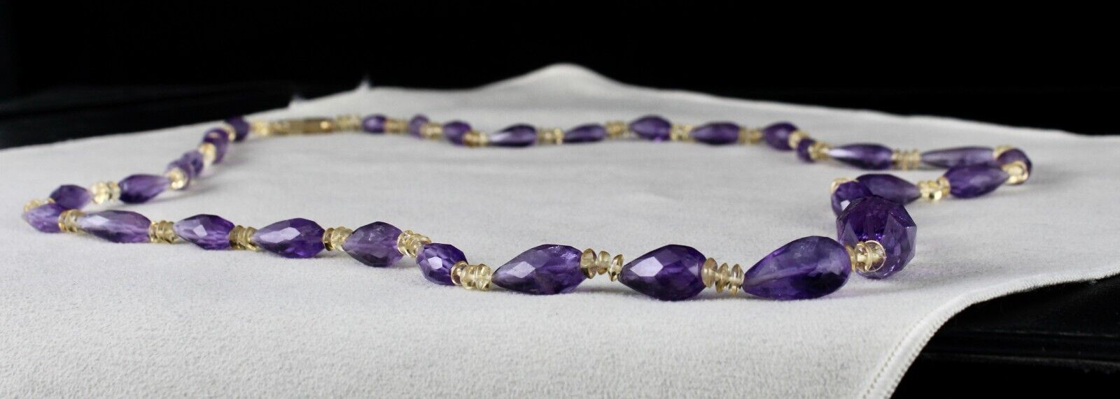 NATURAL CITRINE AMETHYST BEADS FACETED PEAR 232 CARATS GEMSTONE FASHION NECKLACE