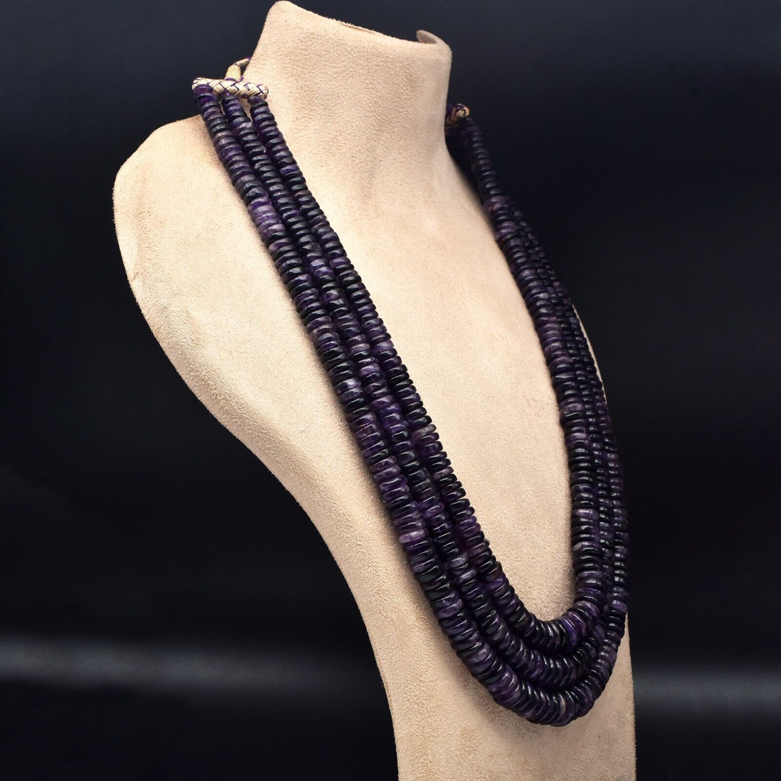 Natural Dark Amethyst Necklace 3 L 1233 Ct Button Shape Gemstone Drilled Beads