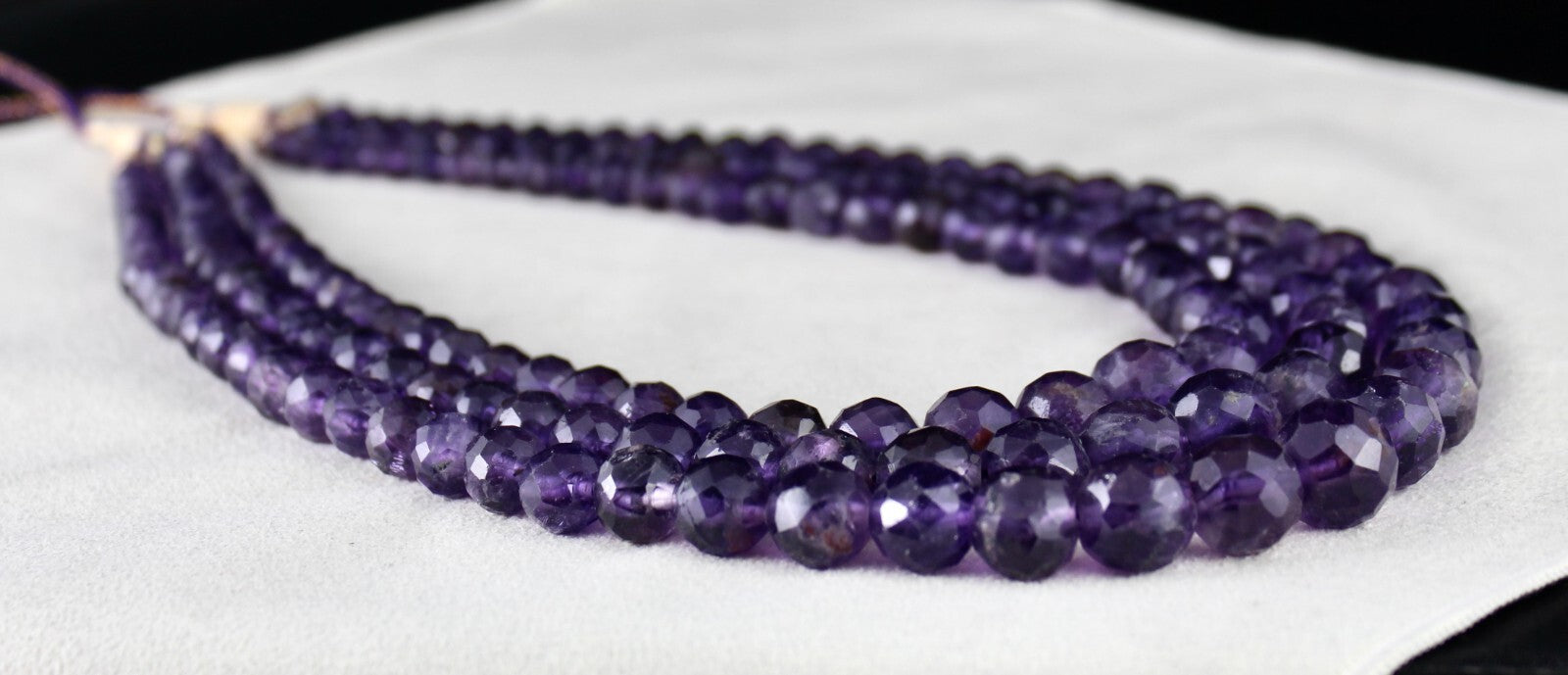 Natural Amethyst 839ct Round Faceted Beaded Necklace 3 Line Gemstone