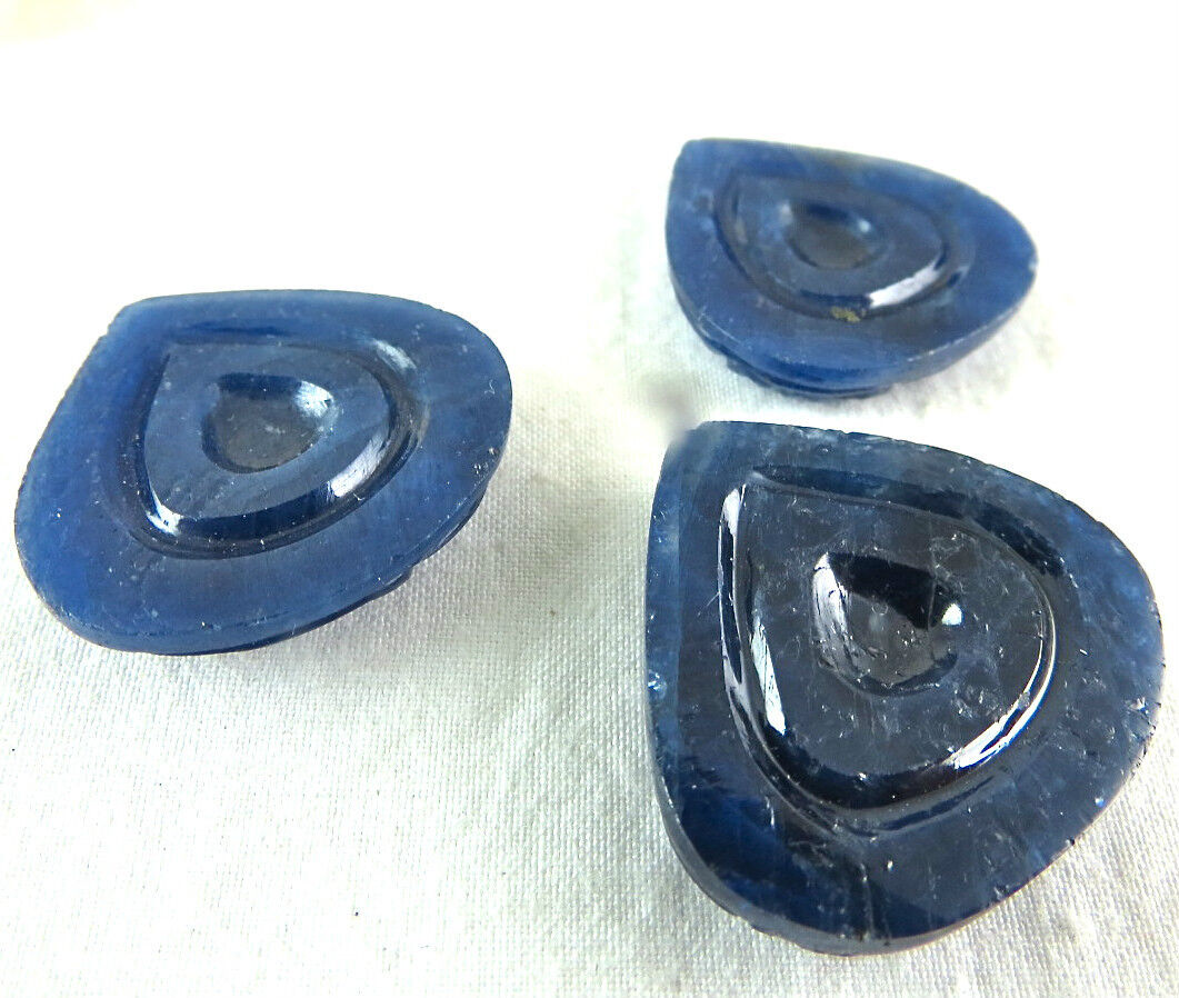 Natural Untreated Blue Sapphire Carved Heart 65 Ct Earring Pendant Gemstone Set