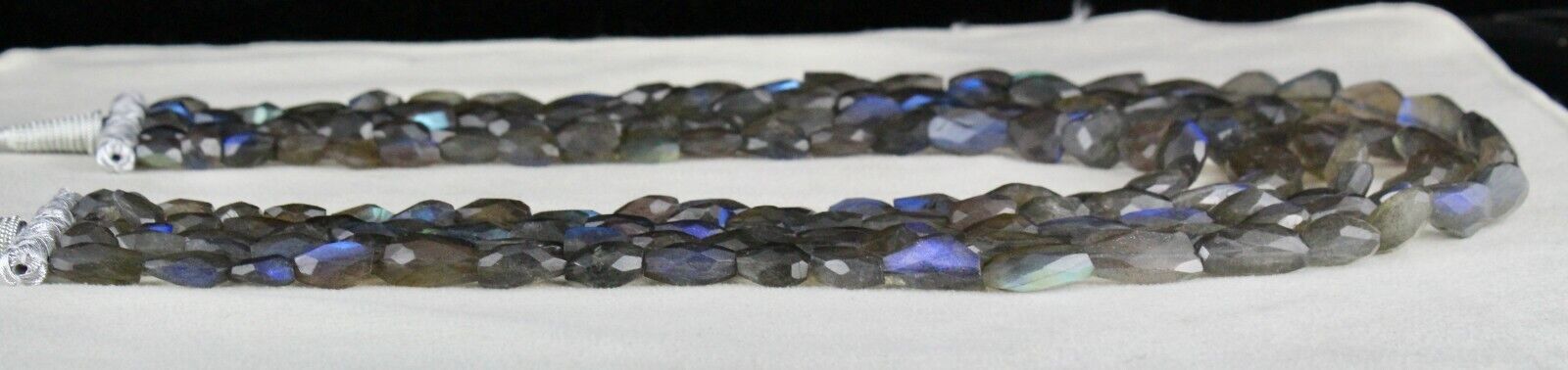 NATURAL BLACK LABRADORITE BEADS FACETED NUGGETS 5 LINE 993 CTS GEMSTONE NECKLACE