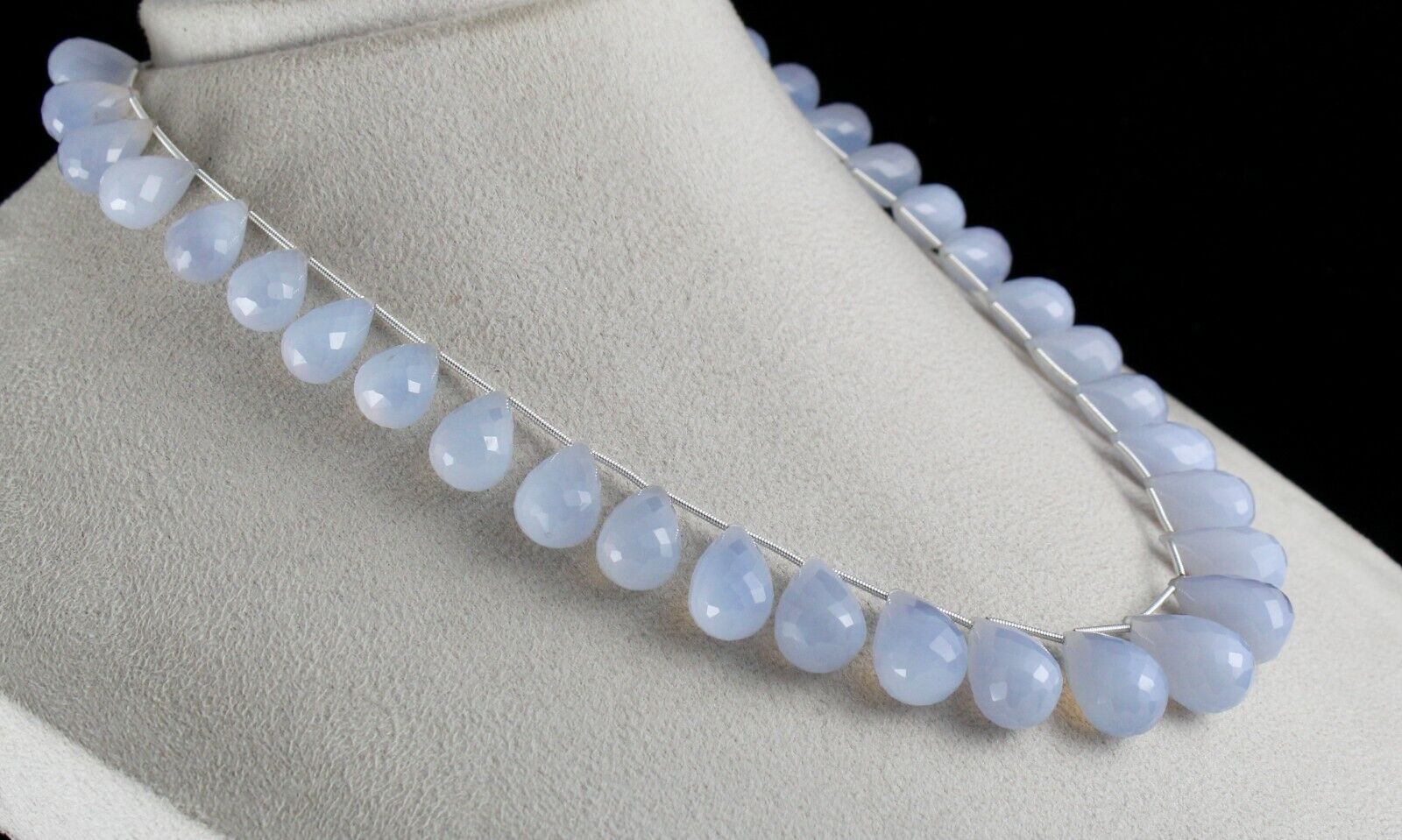 NATURAL BLUE CHALCEDONY BEADS TEARDROPS 1 LINE 438 CARATS GEMSTONE FINE NECKLACE