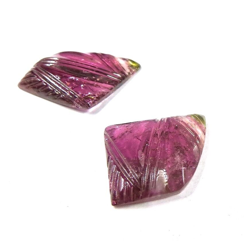 NATURAL MULTI PINK TOURMALINE CARVED 23.65 CARATS GEMSTONE FOR EARRING PENDANT 