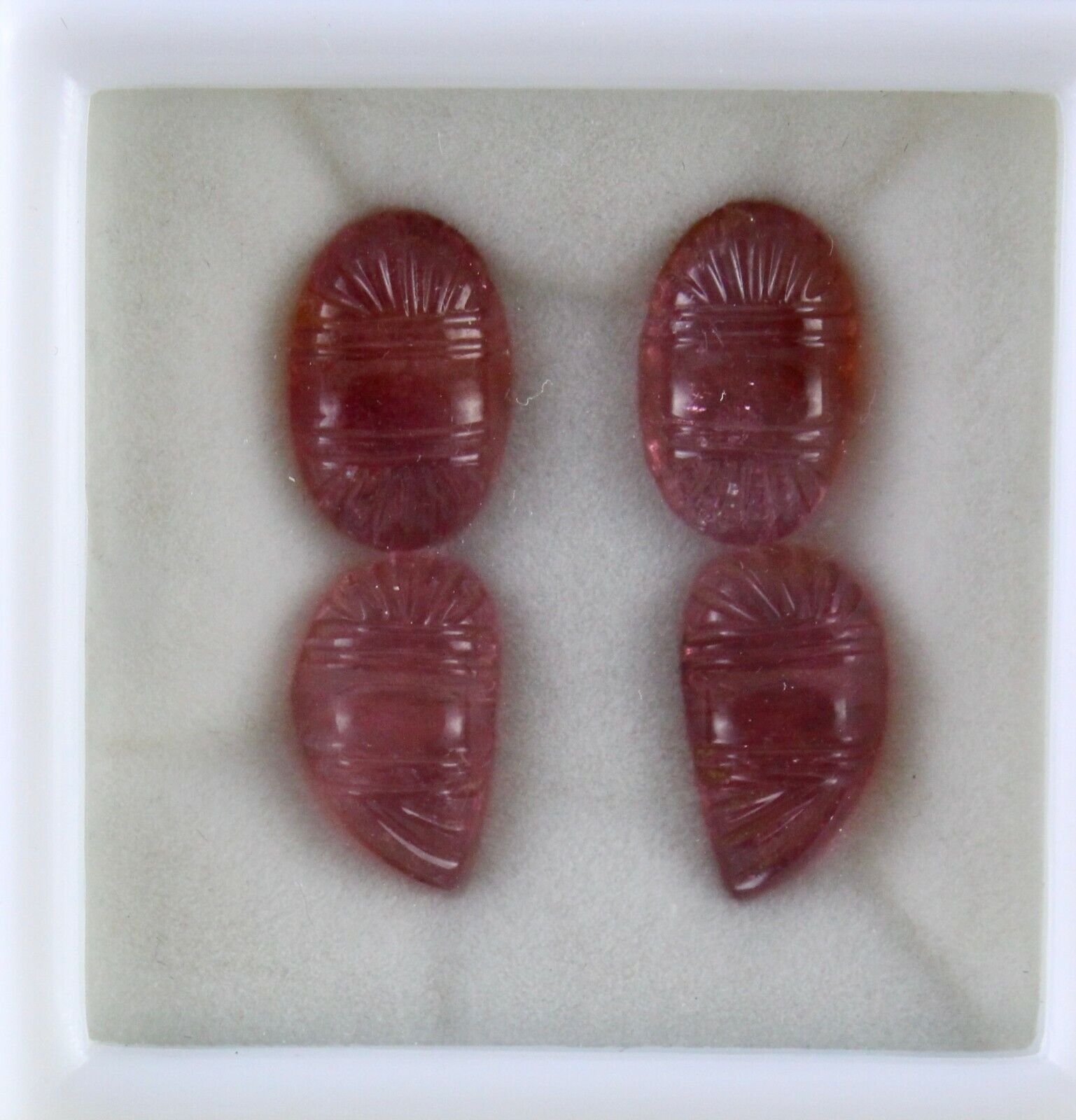 NATURAL PINK TOURMALINE RUBELLITE CARVED 4 PCS 21.26 CARATS GEMSTONE FOR EARRING